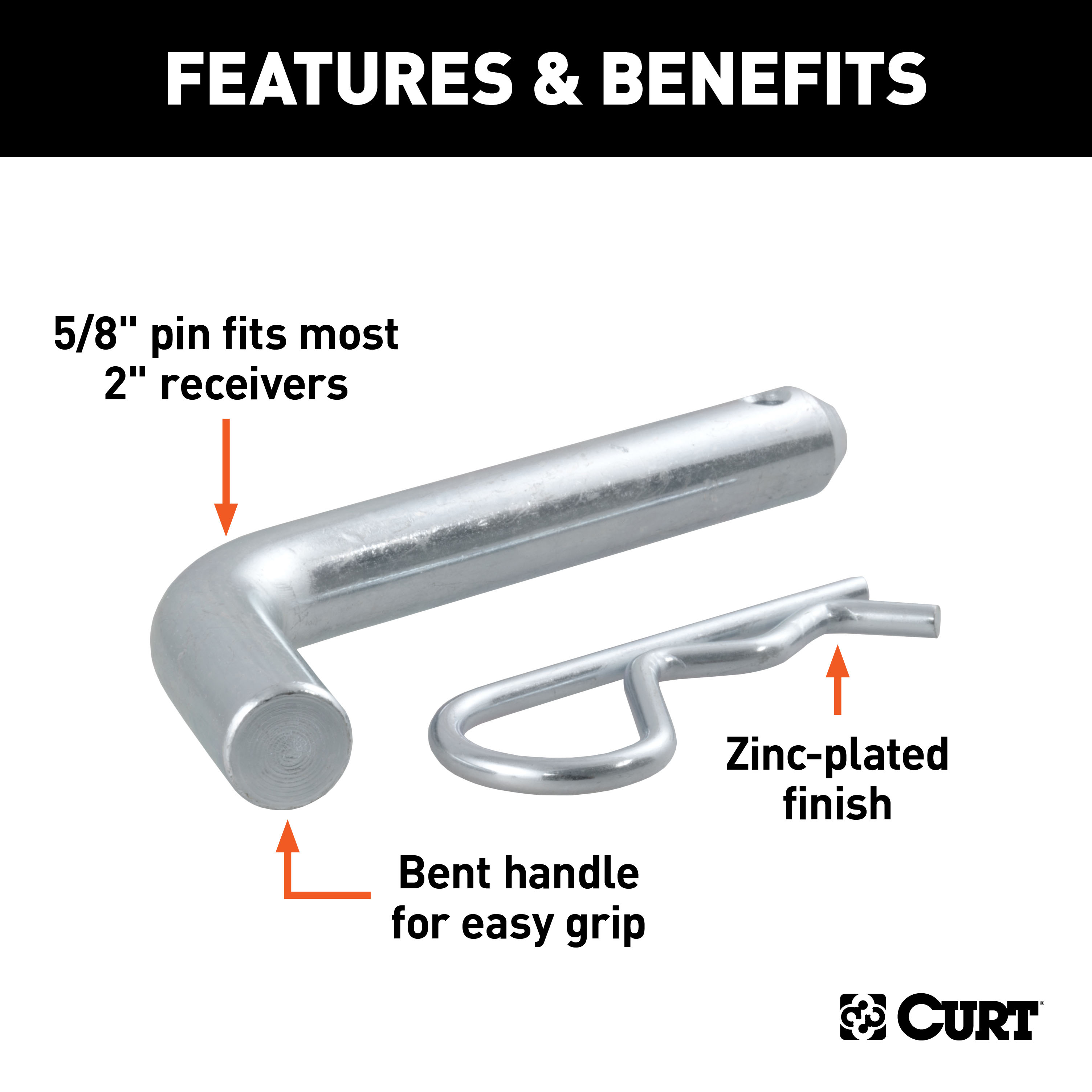 CURT 5/8" Hitch Pin (2" Receiver, Zinc) Trailer Hitch Pin thumbnail 1