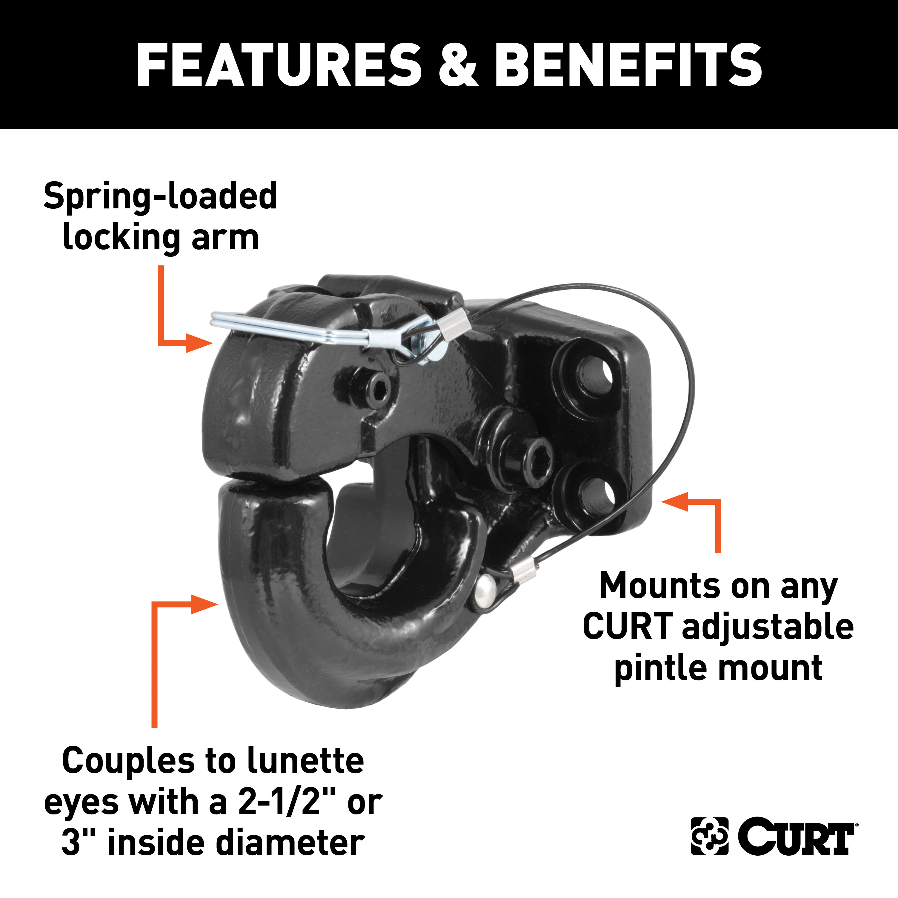 CURT Pintle Hook (20,000 lbs., 2-1/2" or 3" Lunette Rings) Trailer Hitch Pintle Hook Mount thumbnail 1