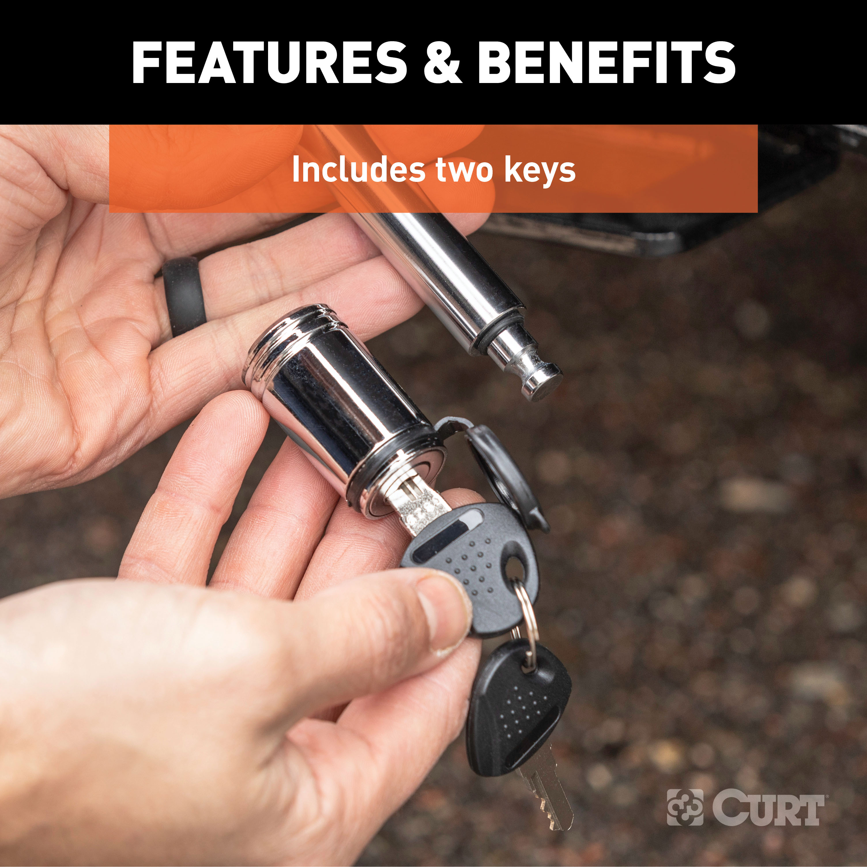 CURT 5/8" Hitch Lock (2" Receiver, Barbell, Chrome) Trailer Hitch Lock thumbnail 5