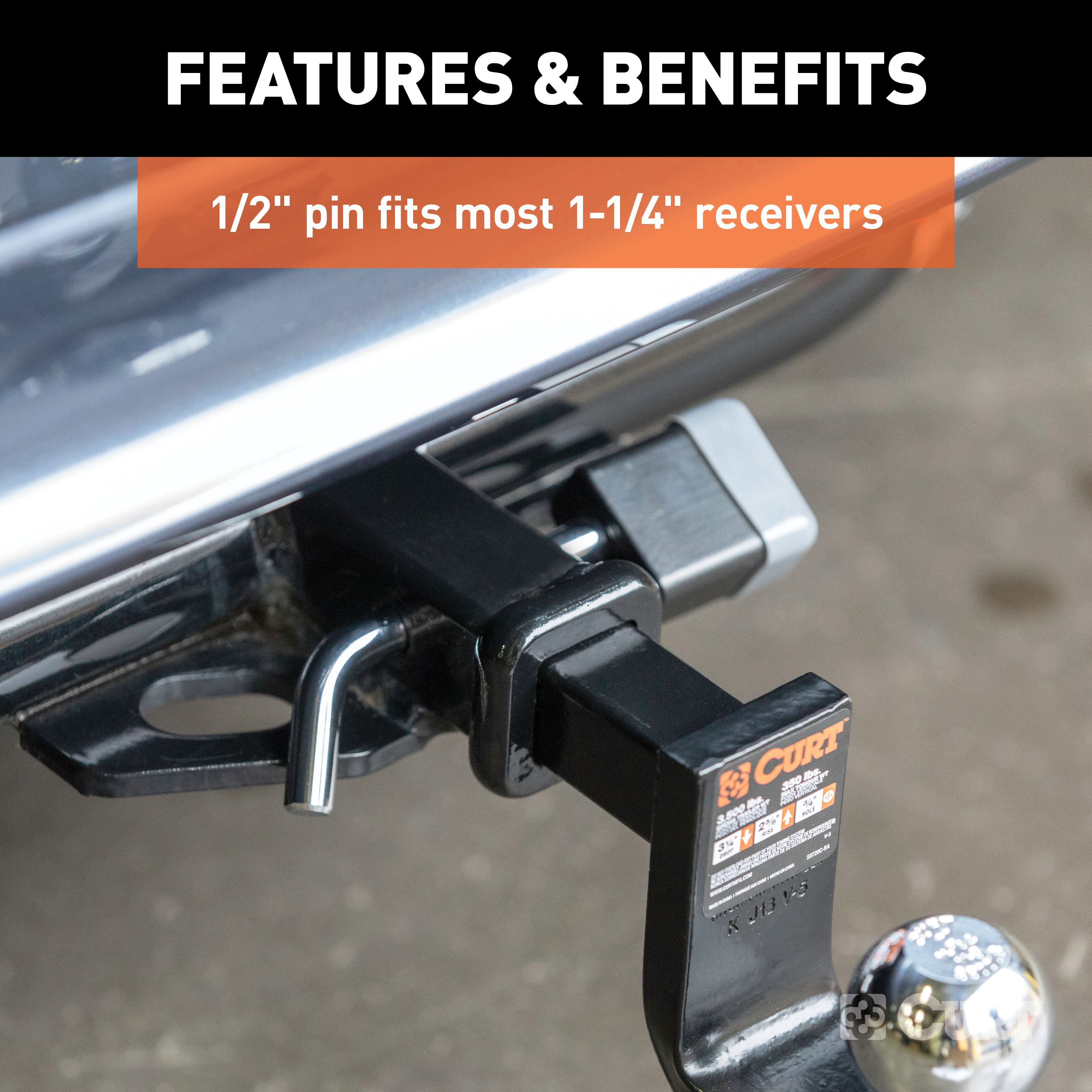 CURT 1/2" Hitch Lock (1-1/4" Receiver, Deadbolt, Chrome) Trailer Hitch Lock thumbnail 2