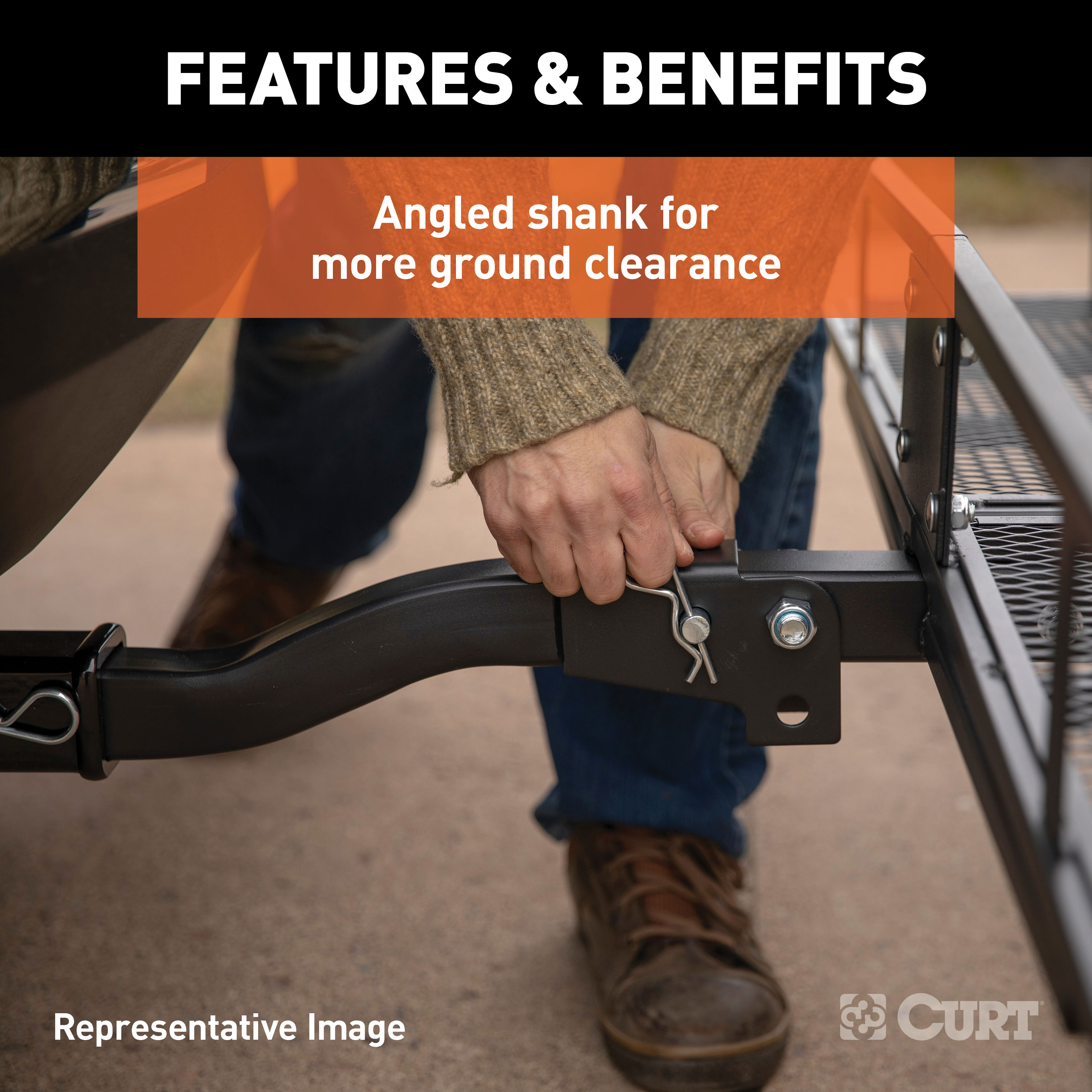 CURT 60" x 20" Black Steel Basket Cargo Carrier (Fixed 2" Shank, 500 lbs.) Receiver Hitch Mounted Cargo Carrier thumbnail 4