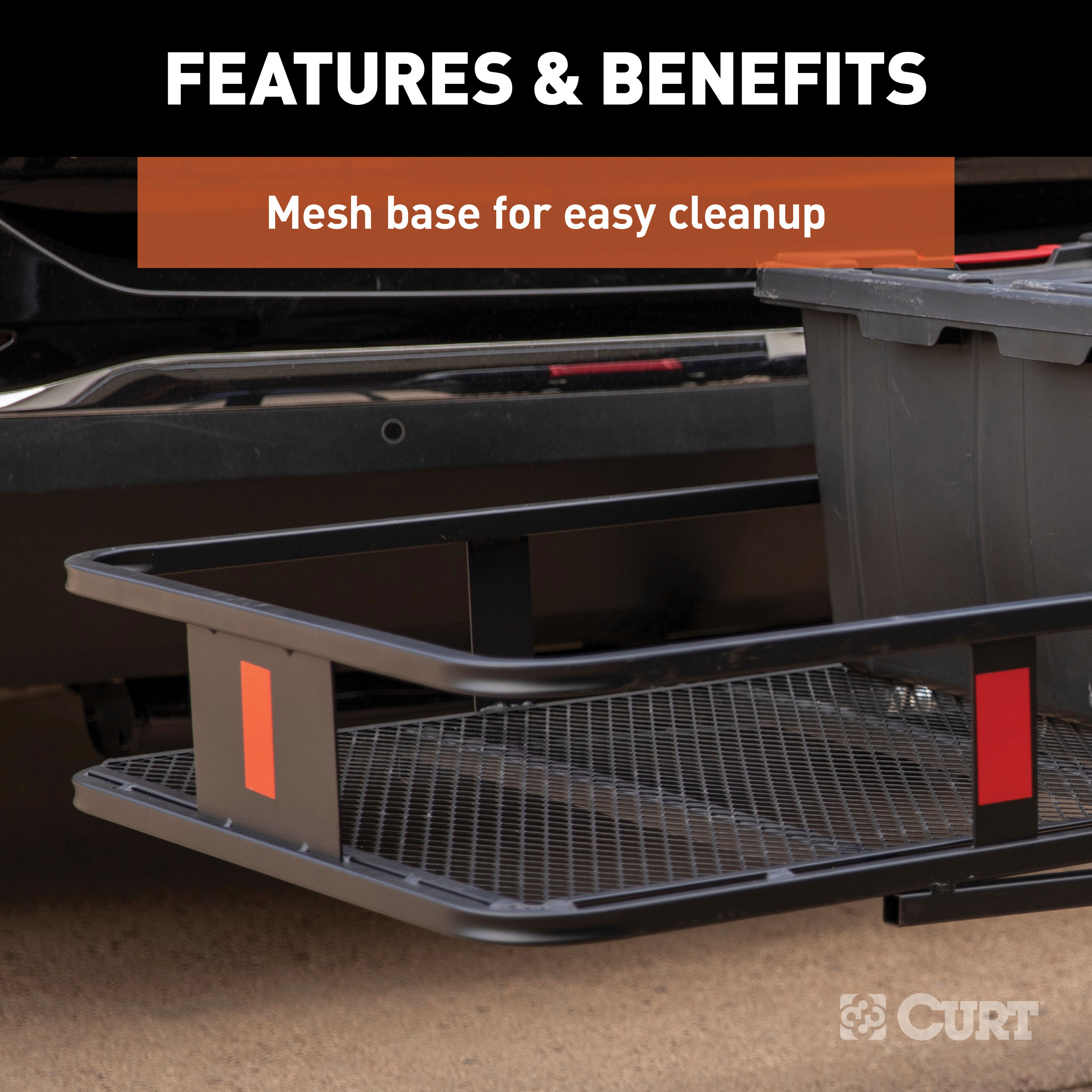 CURT 60" x 20" Black Steel Basket Cargo Carrier (Fixed 2" Shank, 500 lbs.) Receiver Hitch Mounted Cargo Carrier thumbnail 6