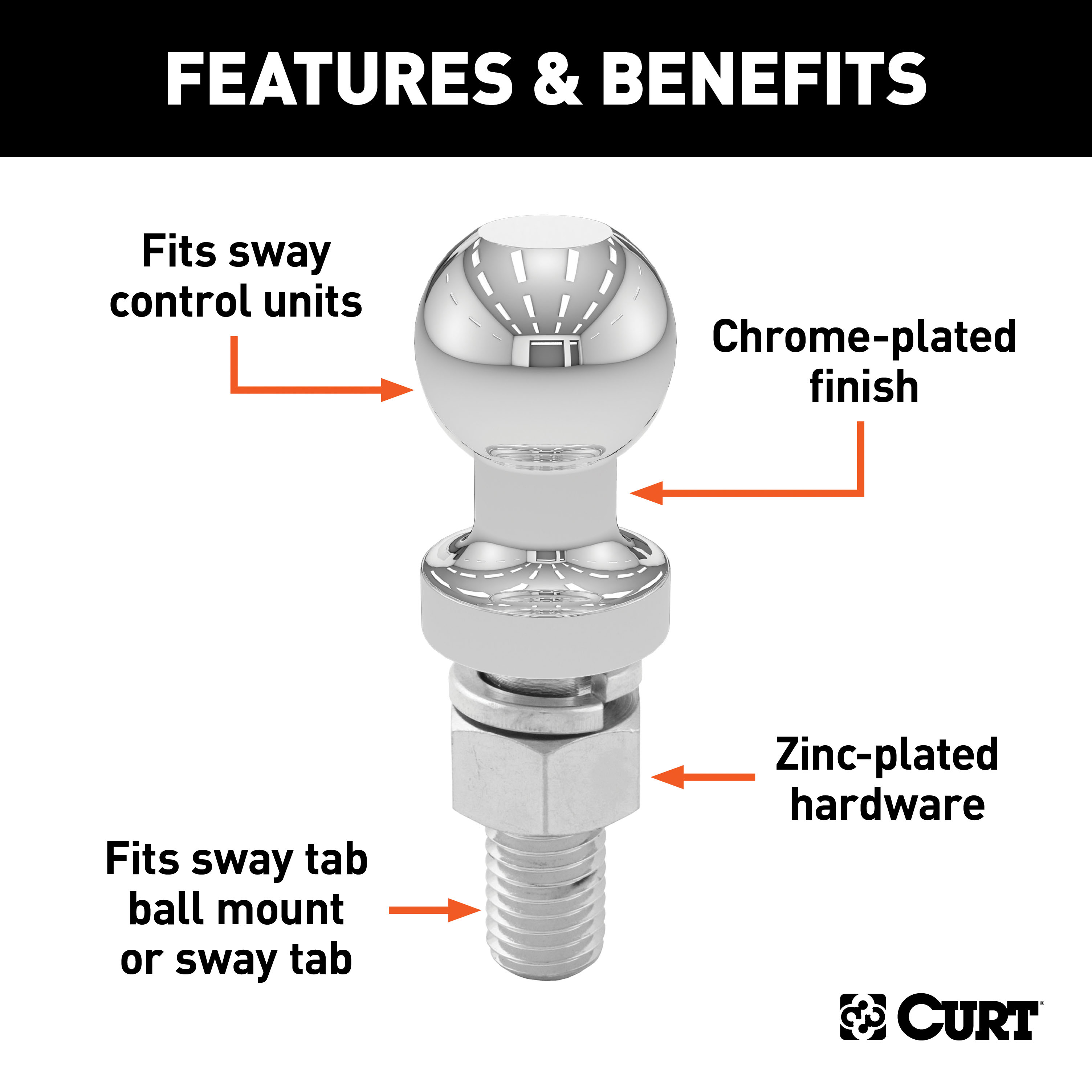 CURT Replacement 1-1/4" Sway Control Ball (5/8" x 1-3/4" Shank) Trailer Hitch Ball thumbnail 1