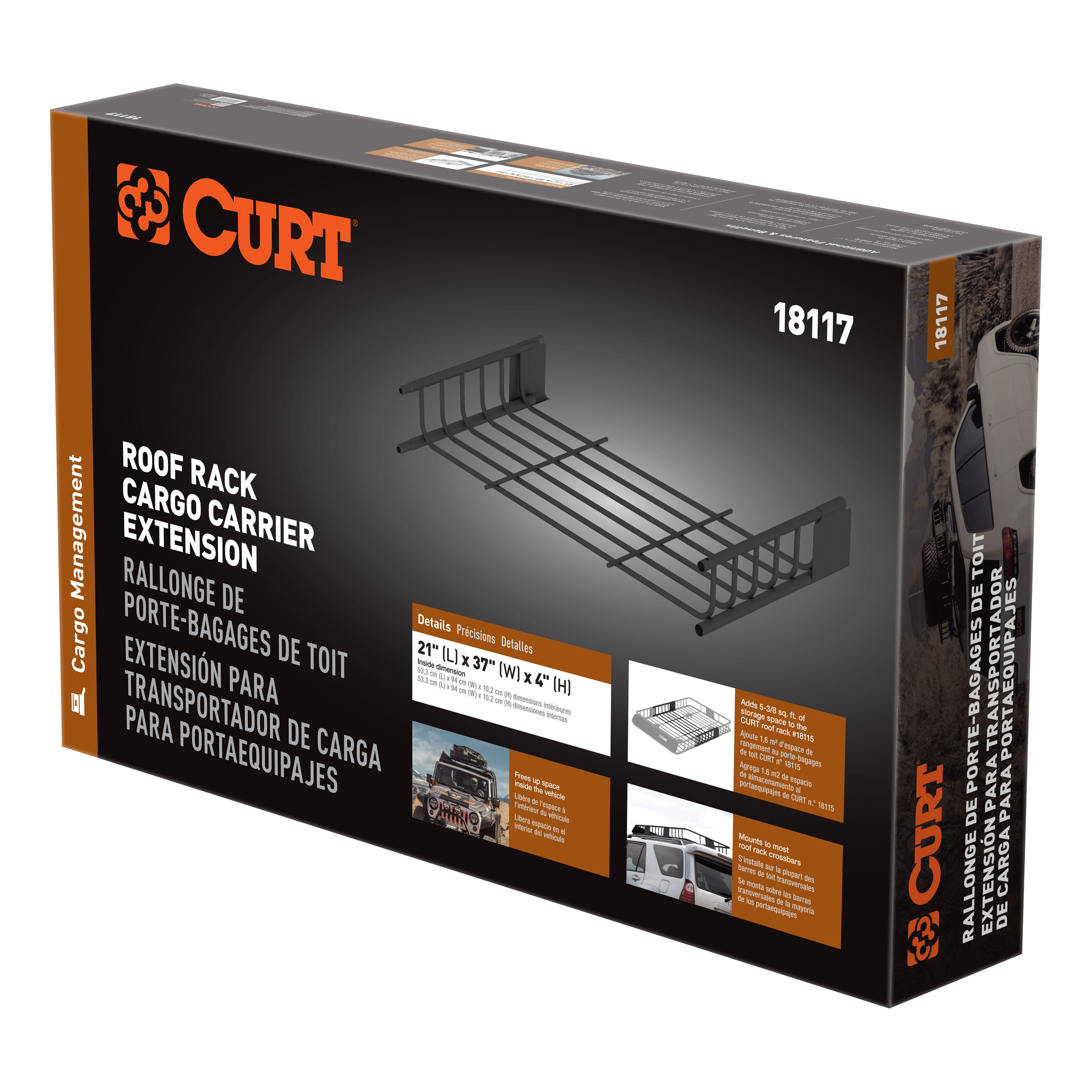 CURT 21" x 37" Black Steel Roof Rack Cargo Carrier Extension Roof Rack thumbnail 6