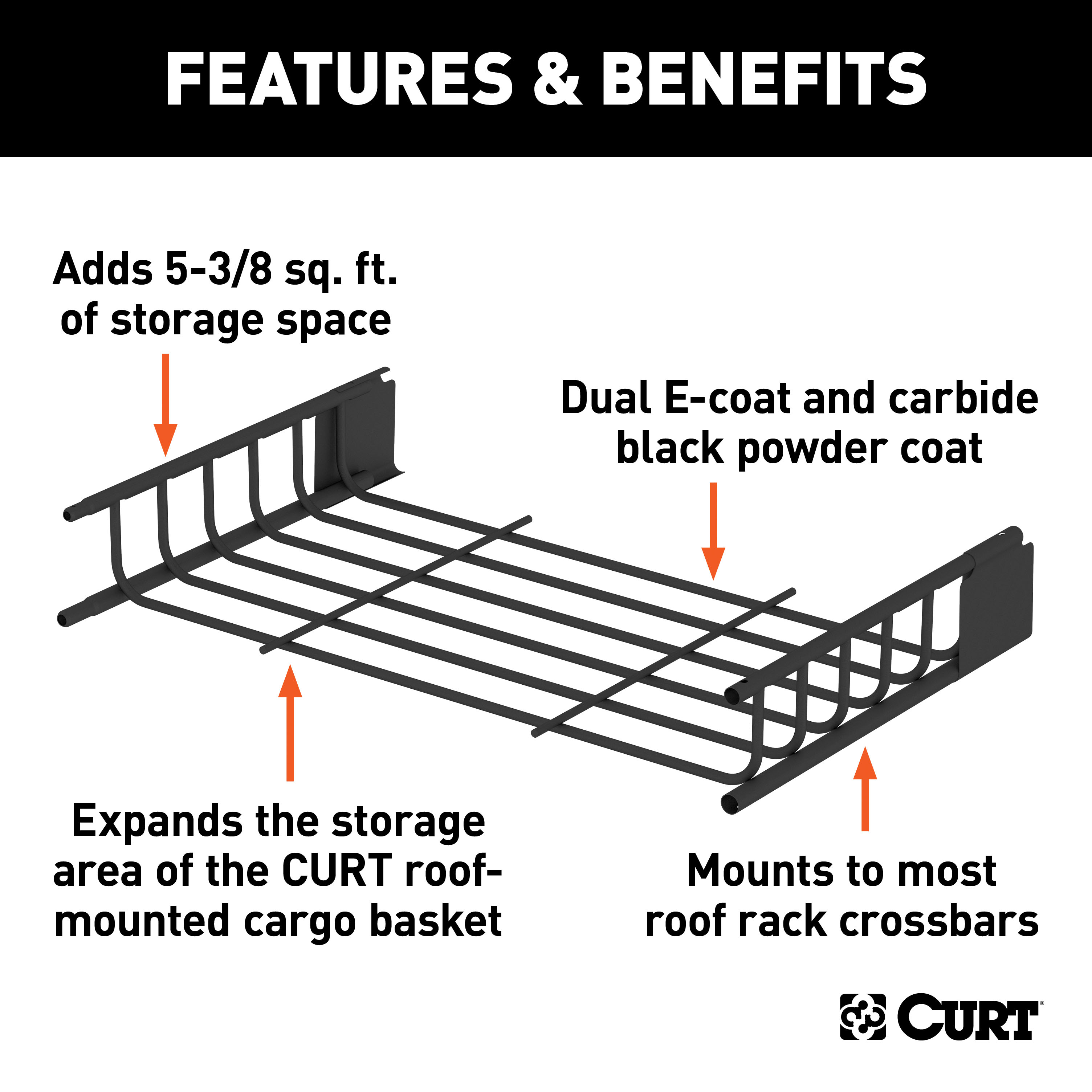 CURT 21" x 37" Black Steel Roof Rack Cargo Carrier Extension Roof Rack thumbnail 1