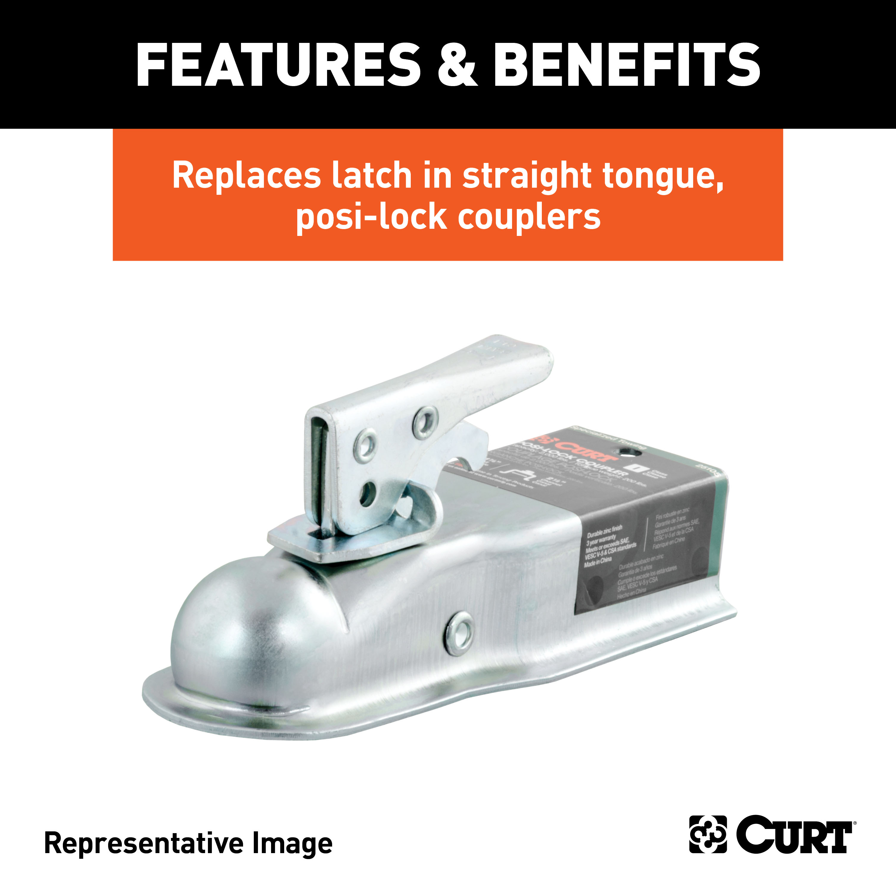 CURT Replacement 1-7/8" Posi-Lock Coupler Latch for Straight-Tongue Couplers Trailer Hitch thumbnail 2
