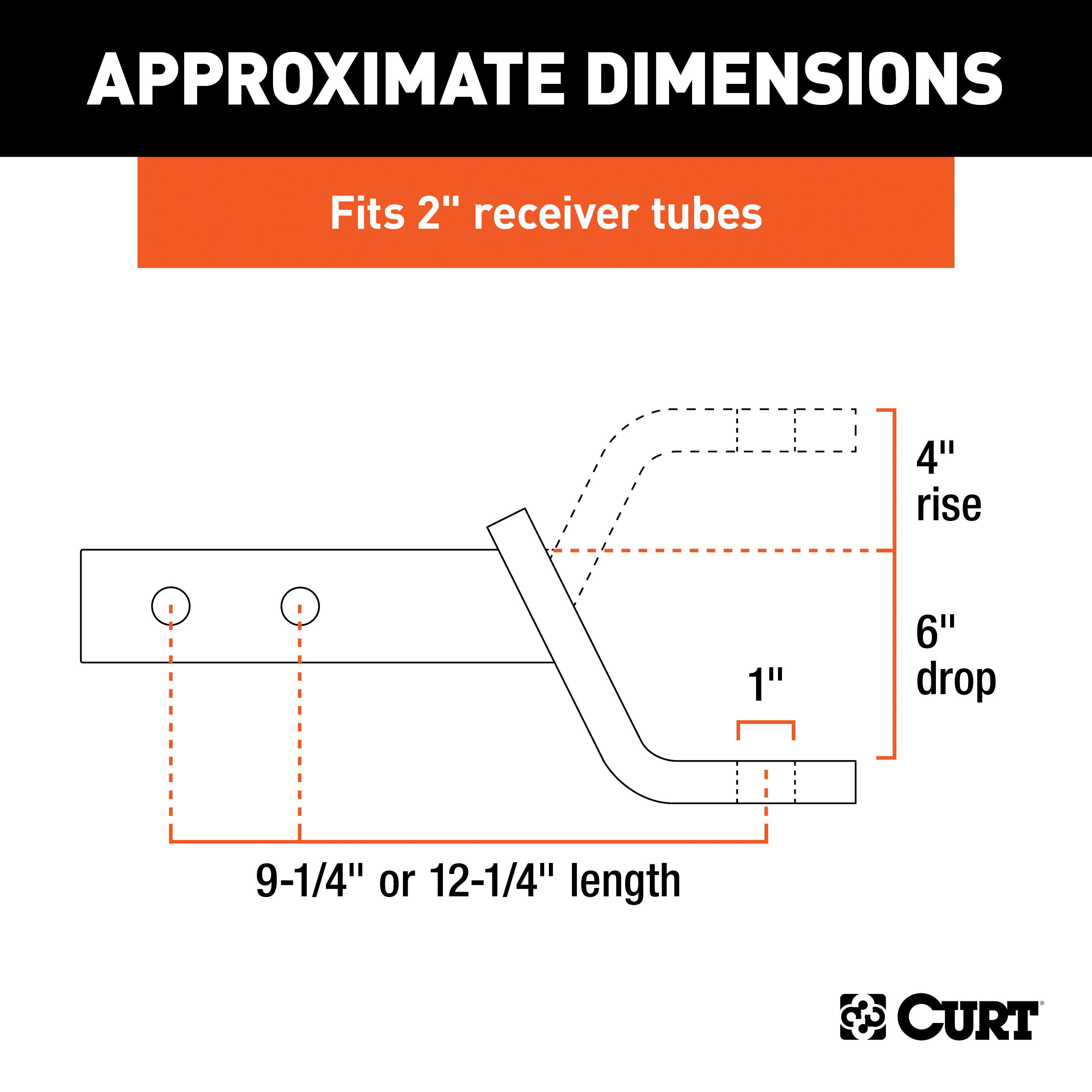 CURT Dual-Length Ball Mount (2" Shank, 7,500 lbss., 6" Drop, 9-1/4" or 12-1/4" Long) Trailer Hitch Ball Mount thumbnail 2