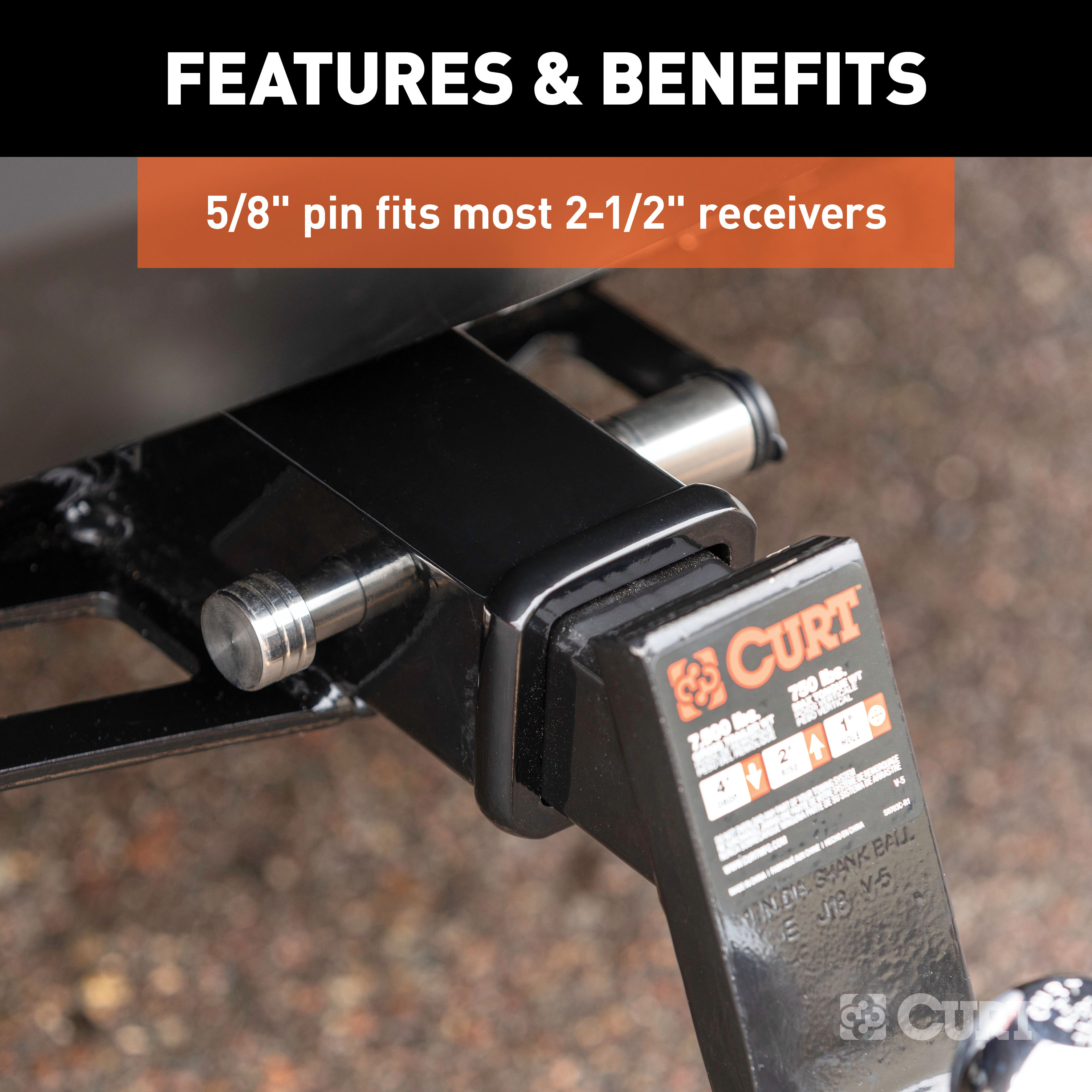 CURT 5/8" Hitch Lock (2" or 2-1/2" Receiver, Barbell, Stainless) Trailer Hitch Lock thumbnail 2