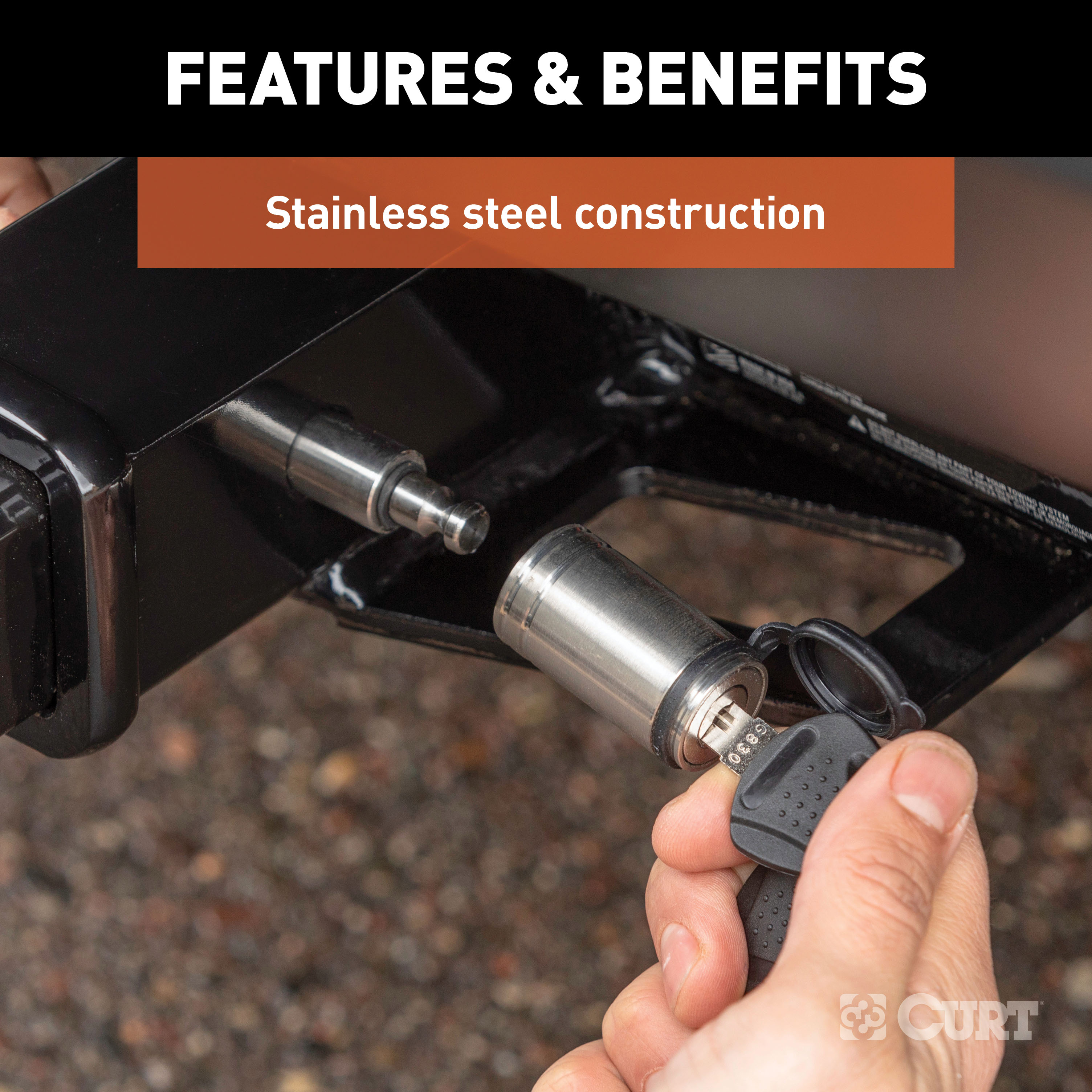 CURT 5/8" Hitch Lock (2" or 2-1/2" Receiver, Barbell, Stainless) Trailer Hitch Lock thumbnail 4