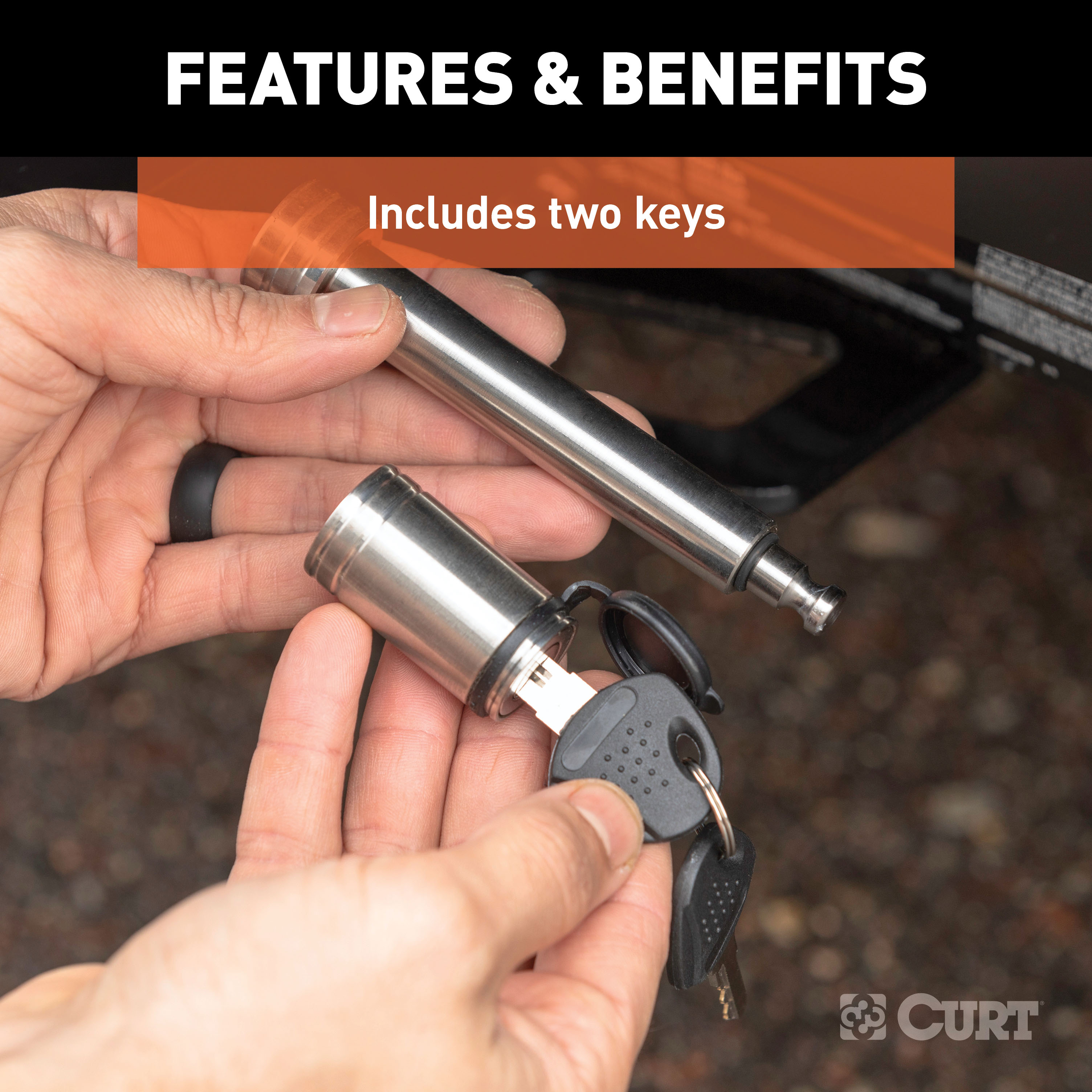 CURT 5/8" Hitch Lock (2" or 2-1/2" Receiver, Barbell, Stainless) Trailer Hitch Lock thumbnail 6