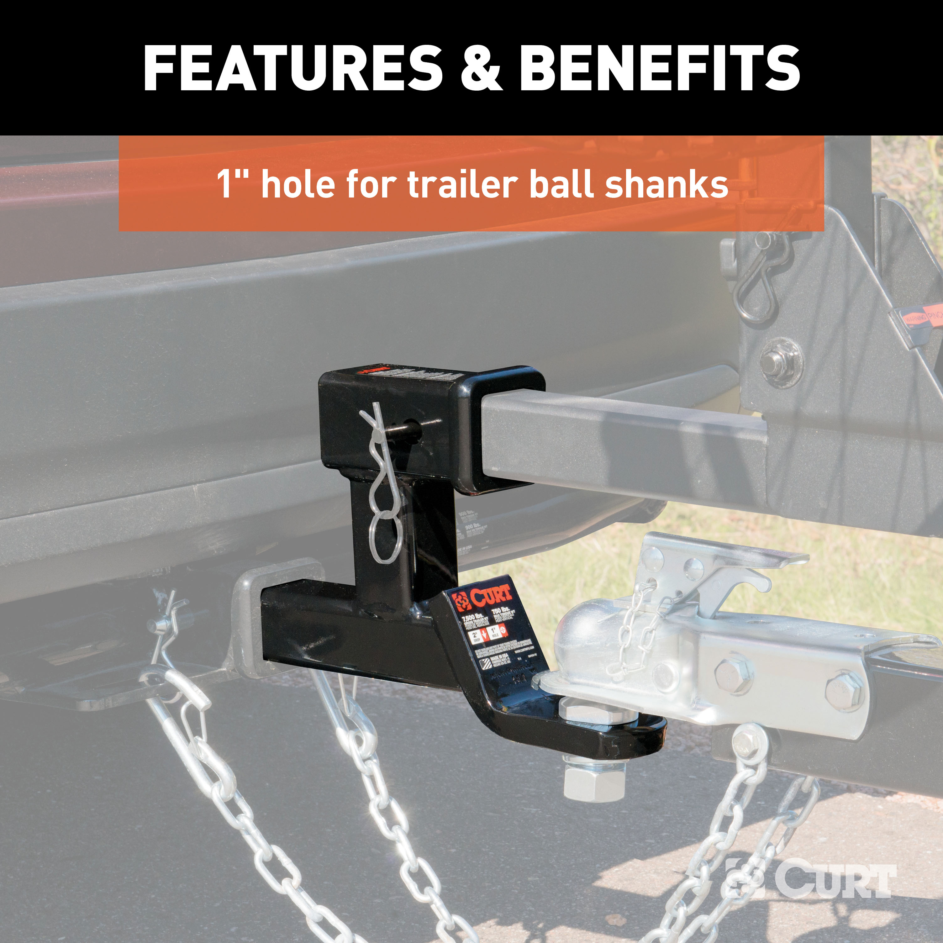 CURT Multi-Use Ball Mount (2" Shank, 7,500 lbss., 5-13/16" Rise, 1" Ball Hole) Trailer Hitch Ball Mount thumbnail 3
