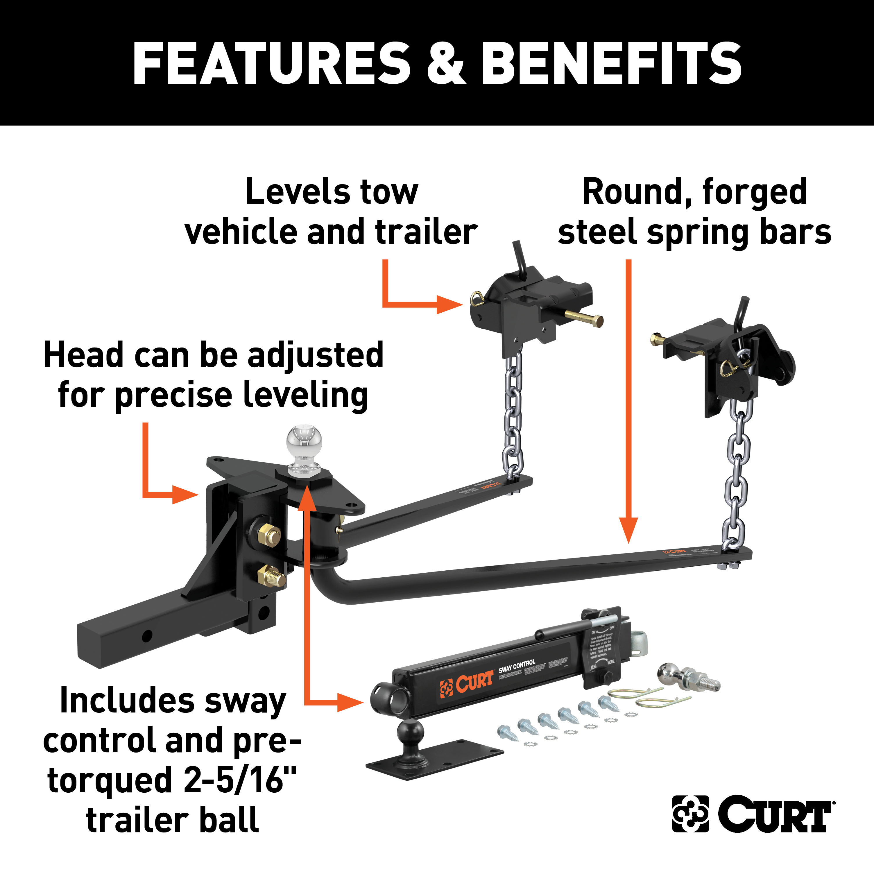 CURT (10-14K) Round Bar Weight Distribution Hitch with Lubrication, Sway Control thumbnail 2