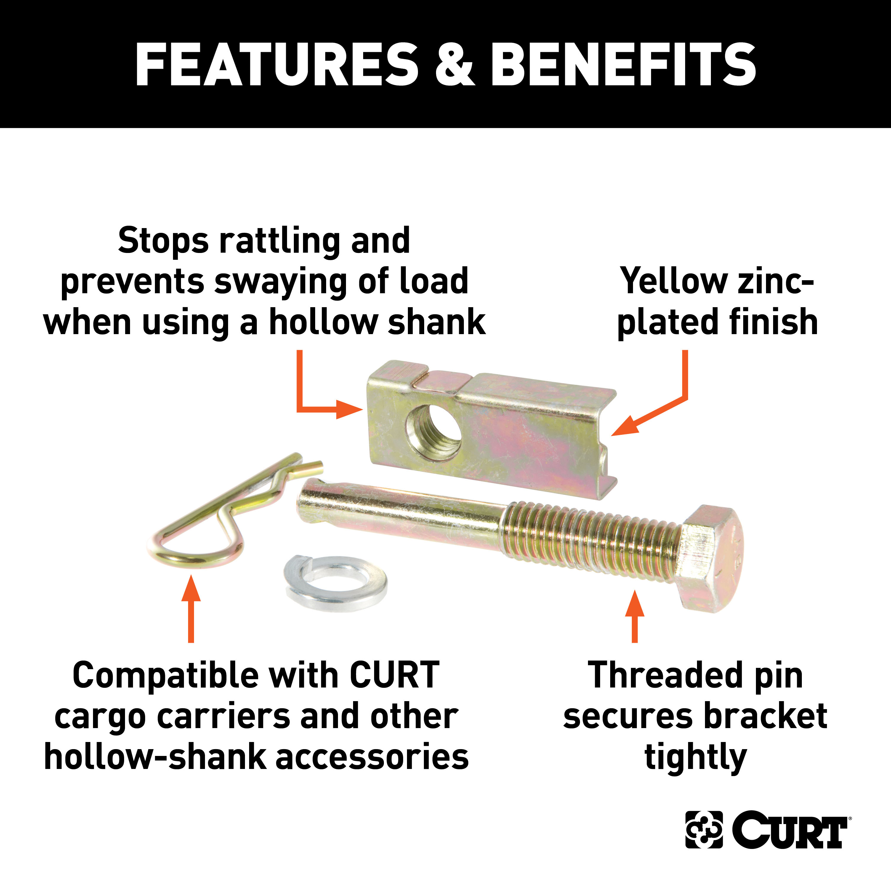 CURT Anti-Rattle Hitch Pin and Shim (Fits 1-1/4" Receiver with 1/2" Hole) Trailer Hitch thumbnail 1