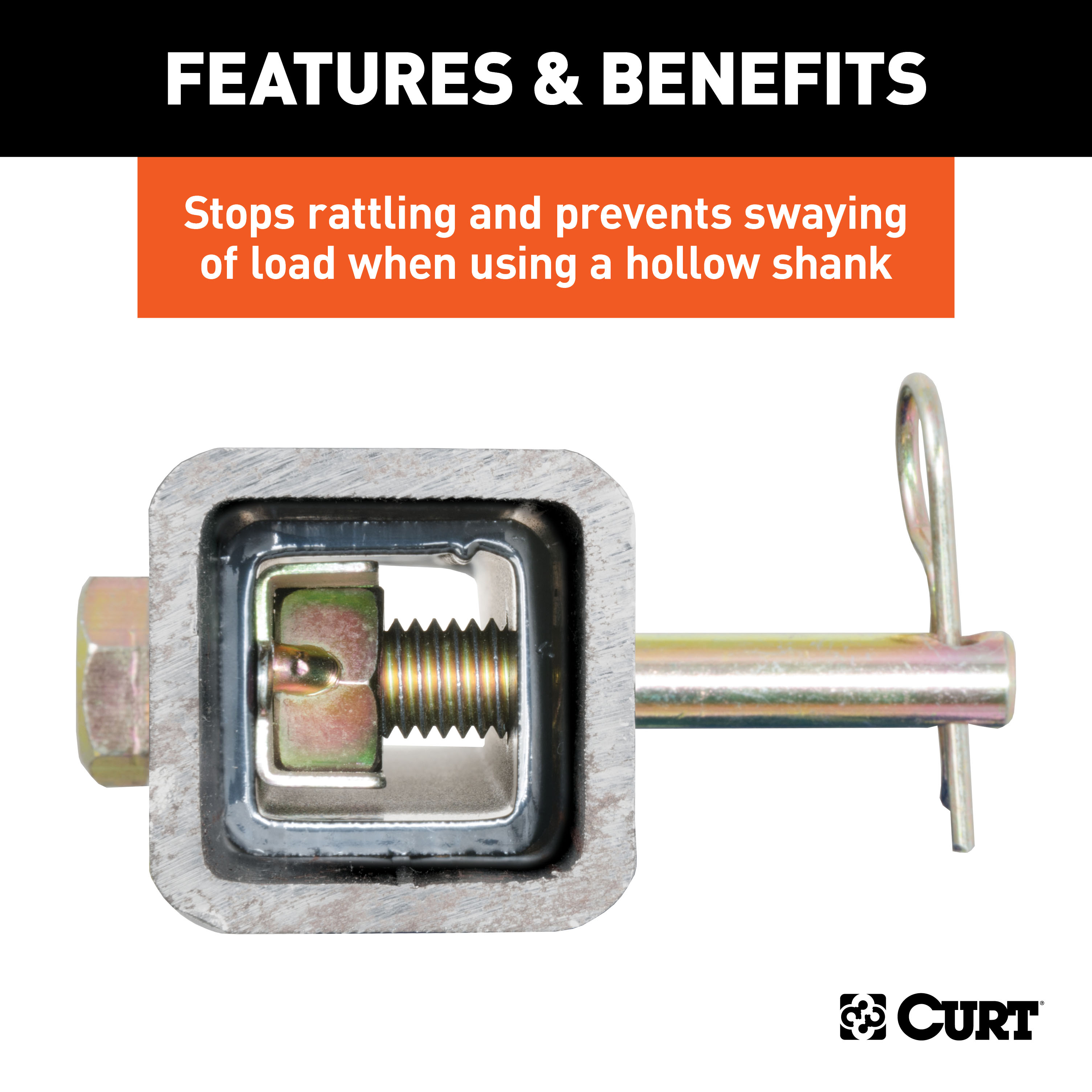 CURT Anti-Rattle Hitch Pin and Shim (Fits 1-1/4" Receiver with 1/2" Hole) Trailer Hitch thumbnail 2
