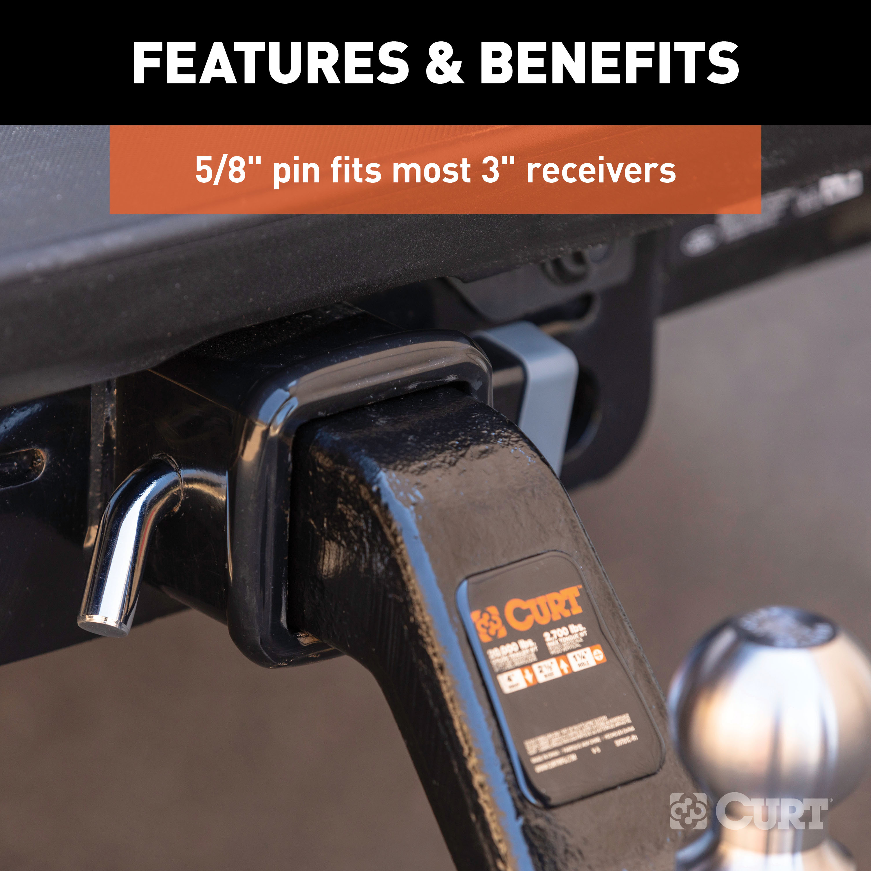 CURT 5/8" Hitch Lock (2", 2-1/2" or 3" Receiver, Deadbolt, Chrome) Trailer Hitch Lock thumbnail 2