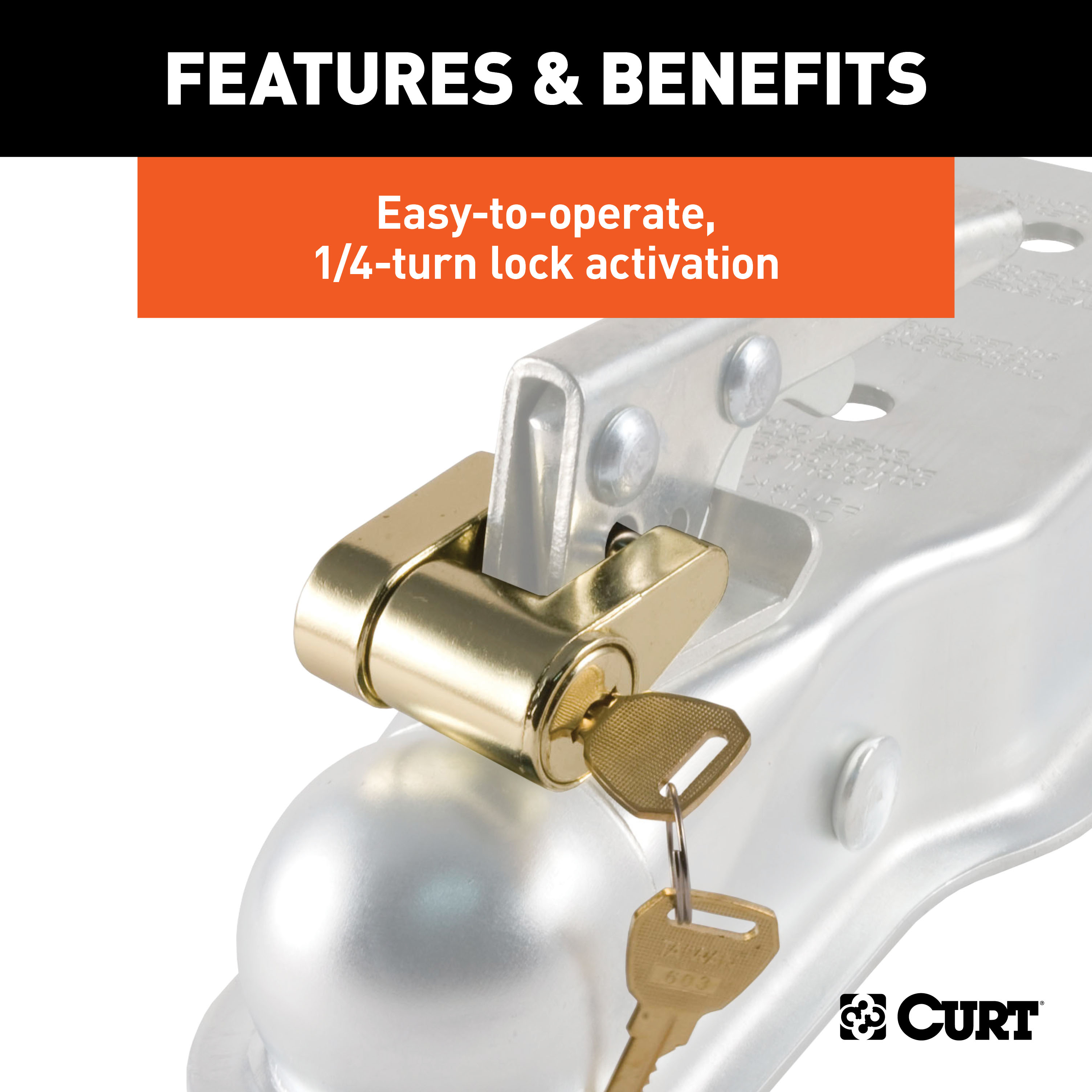 CURT Coupler Lock (1/4" Pin, 3/4" Latch Span, Padlock, Brass-Plated) Trailer Hitch Lock thumbnail 3