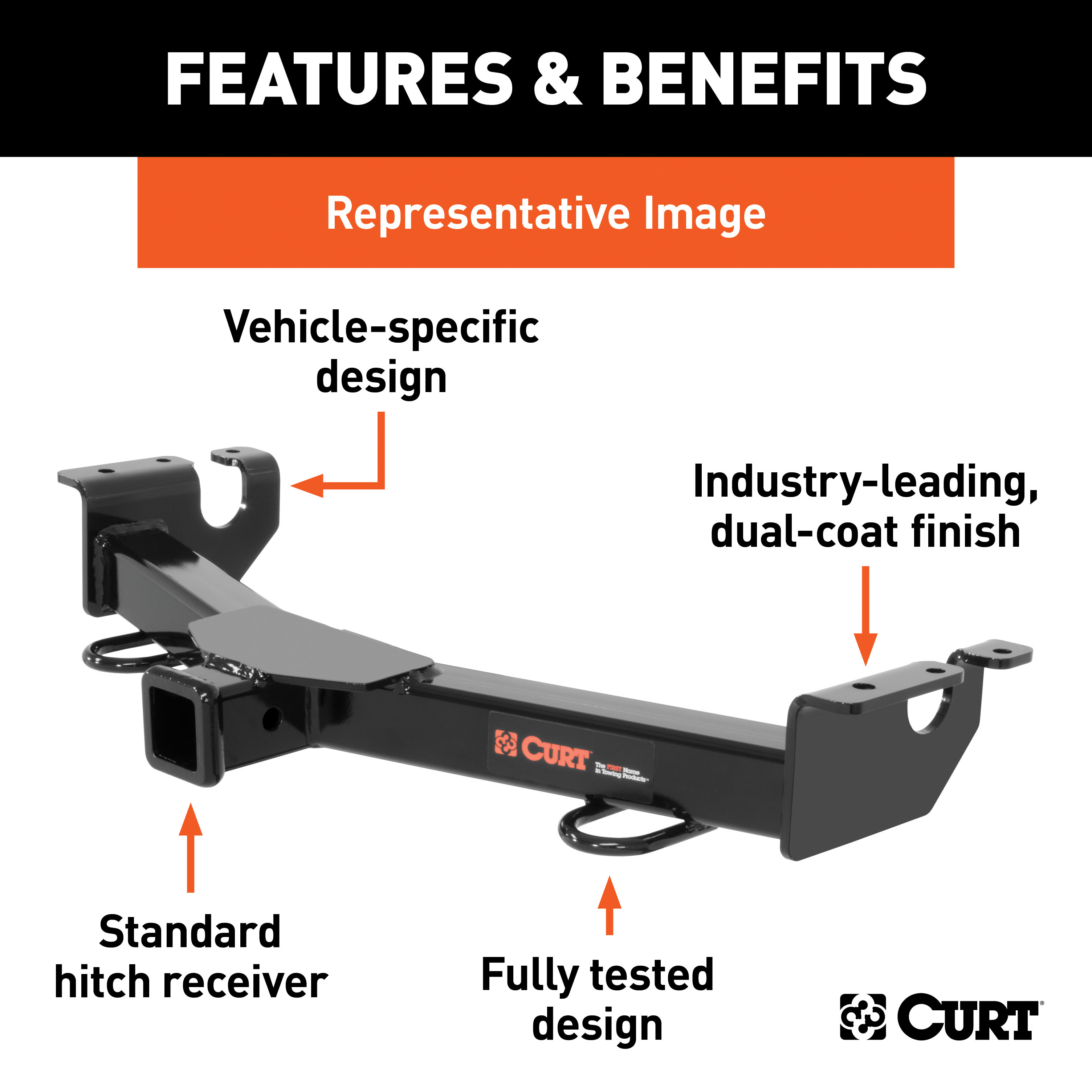 CURT 2" Front Receiver Hitch, Select Chevy, GMC C, K, Suburban, Blazer, Yukon, Tahoe Trailer Hitch thumbnail 1