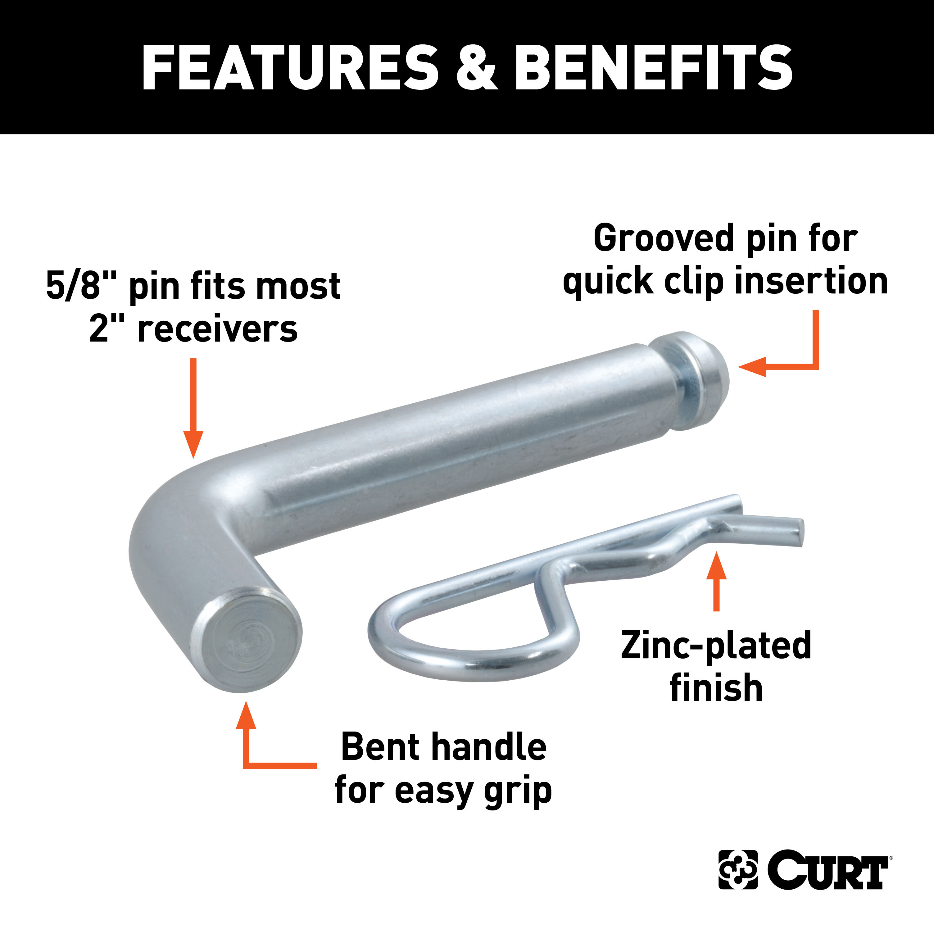 CURT 5/8" Hitch Pin with Groove (2" Receiver, Zinc, Packaged) Trailer Hitch Pin thumbnail 3