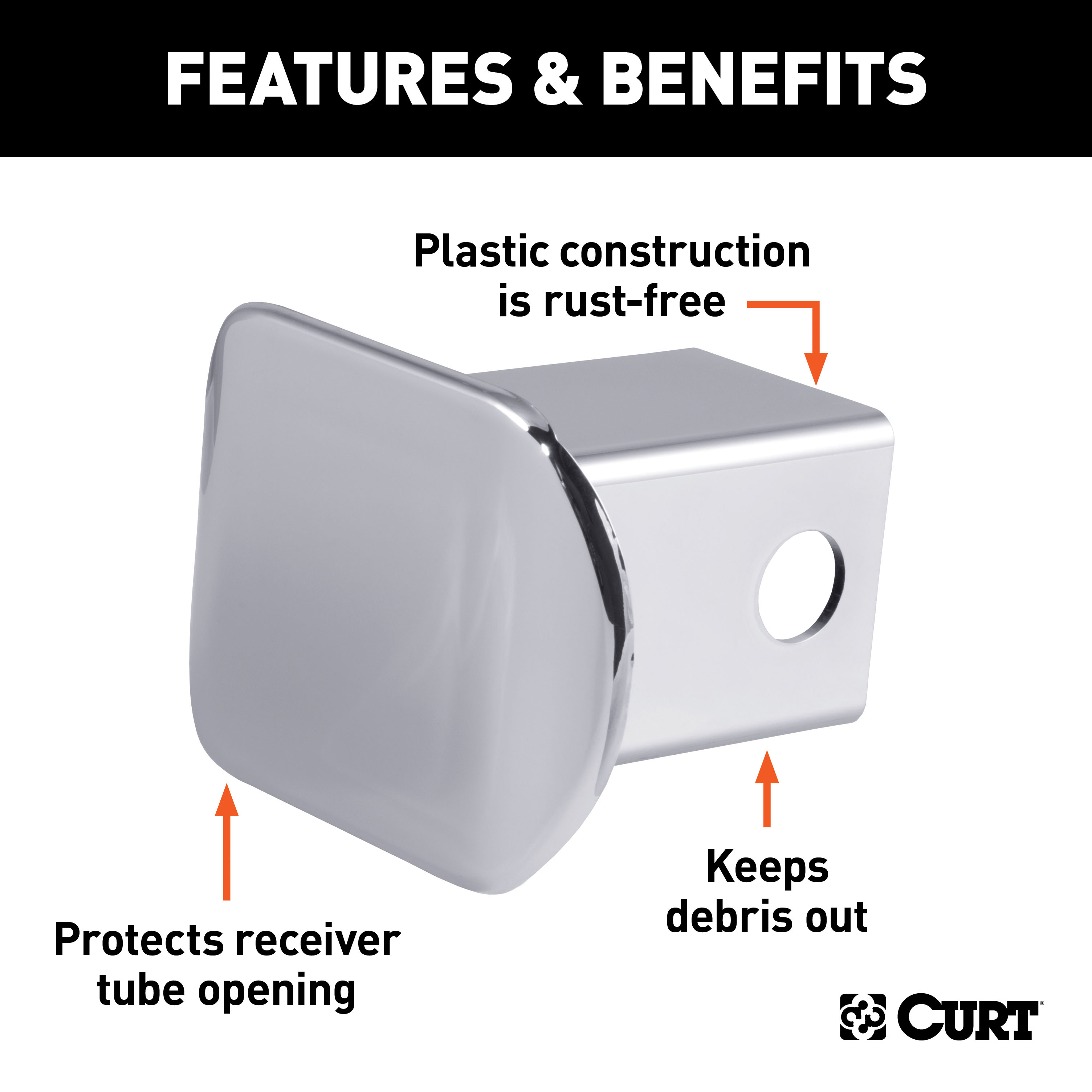 CURT 2" Chrome Plastic Hitch Tube Cover (Packaged) Trailer Hitch Cover thumbnail 3