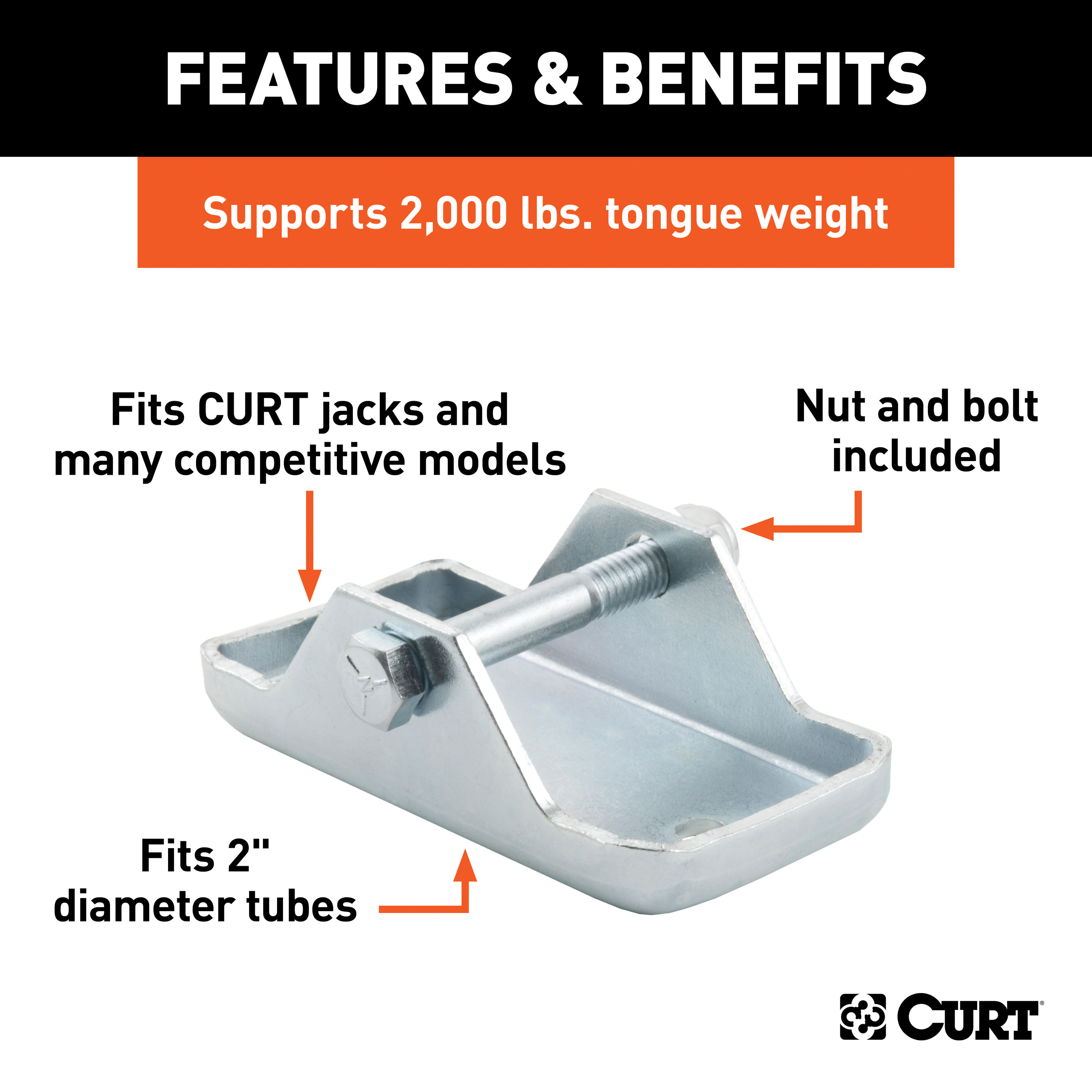 CURT Bolt-On Jack Foot (Fits 2" Tube, 2,000 lbs.) Trailer Jack Foot thumbnail 1