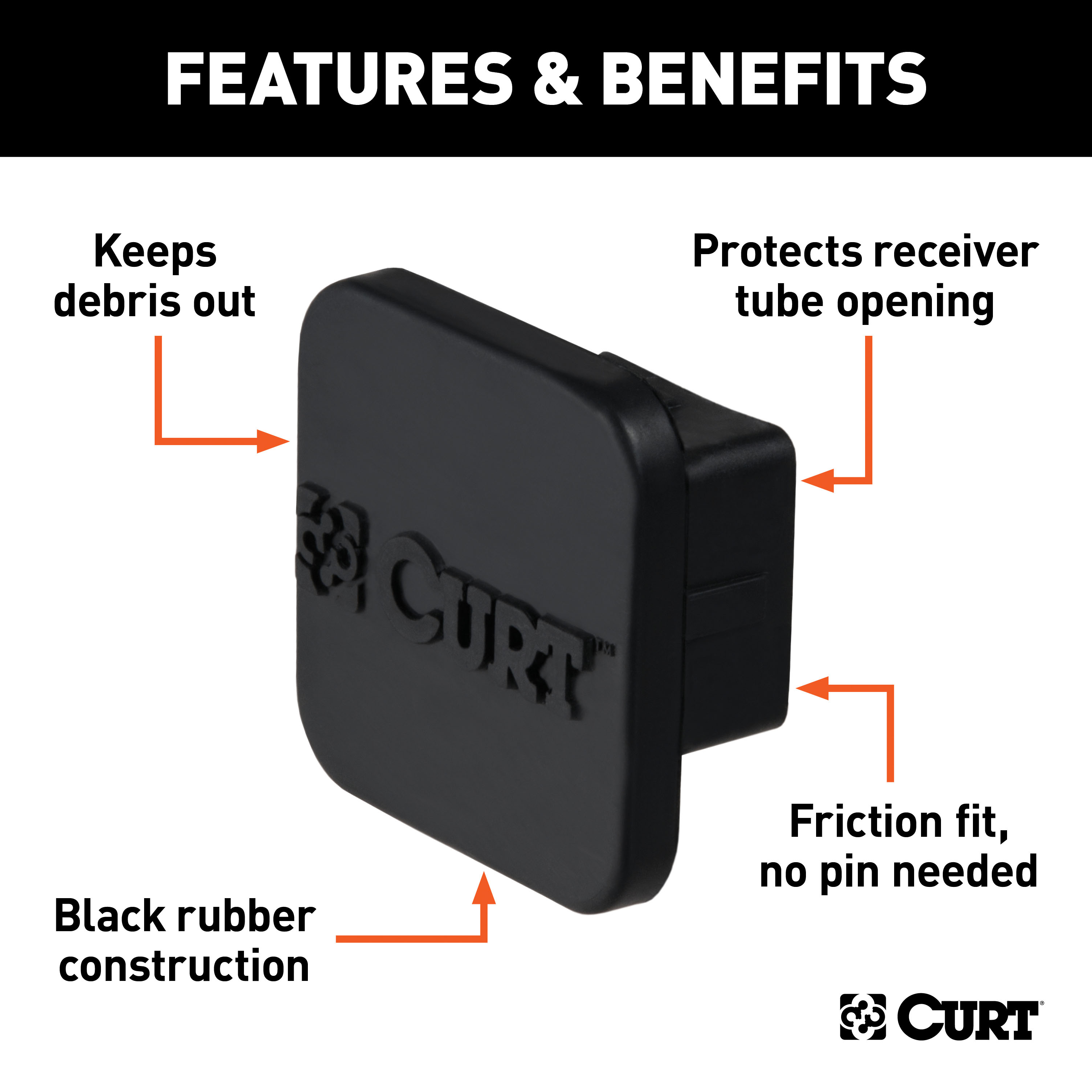 CURT 1-1/4" Rubber Hitch Tube Cover (Packaged) Trailer Hitch Cover thumbnail 3