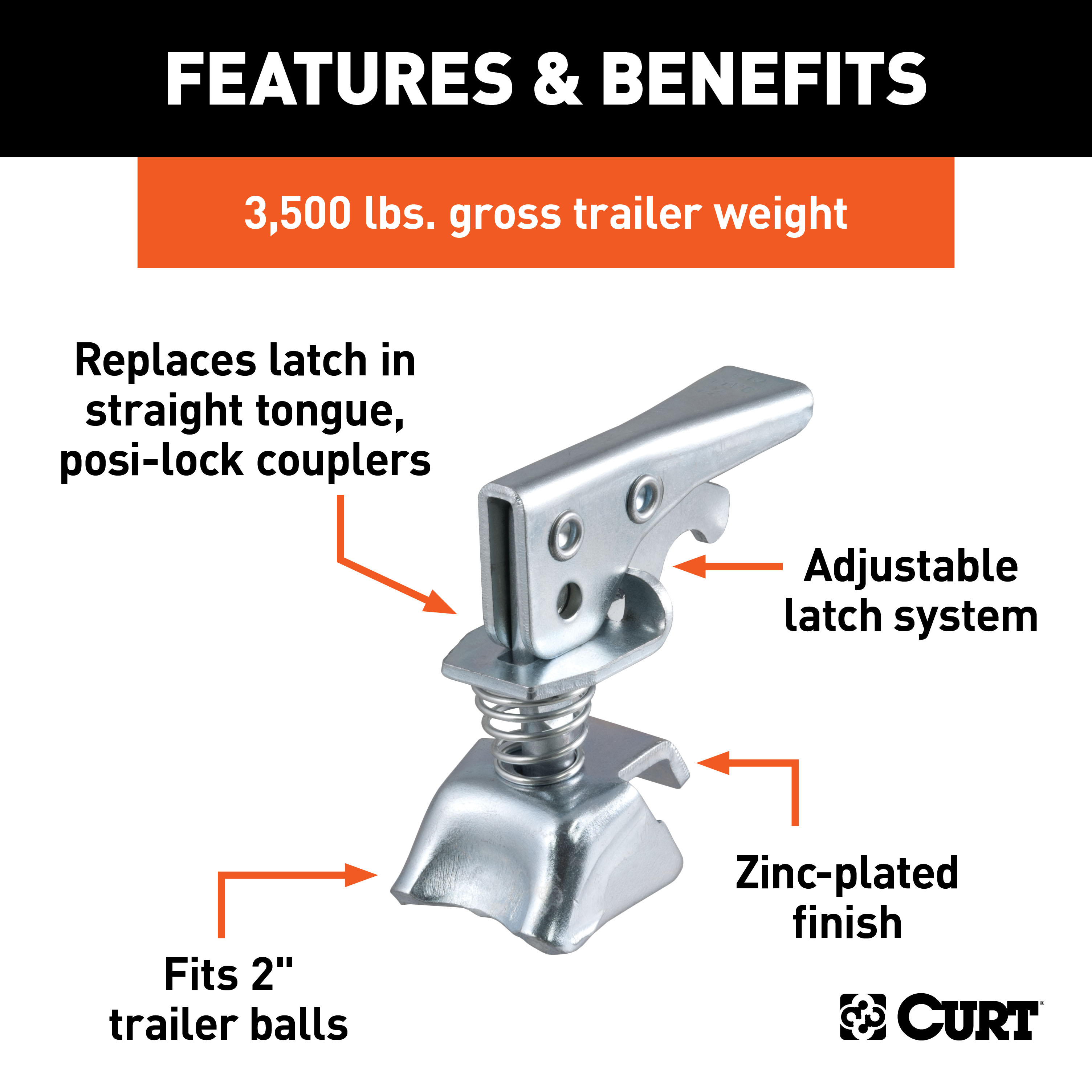 CURT Replacement 2" Posi-Lock Coupler Latch for Straight-Tongue Couplers Trailer Hitch thumbnail 1
