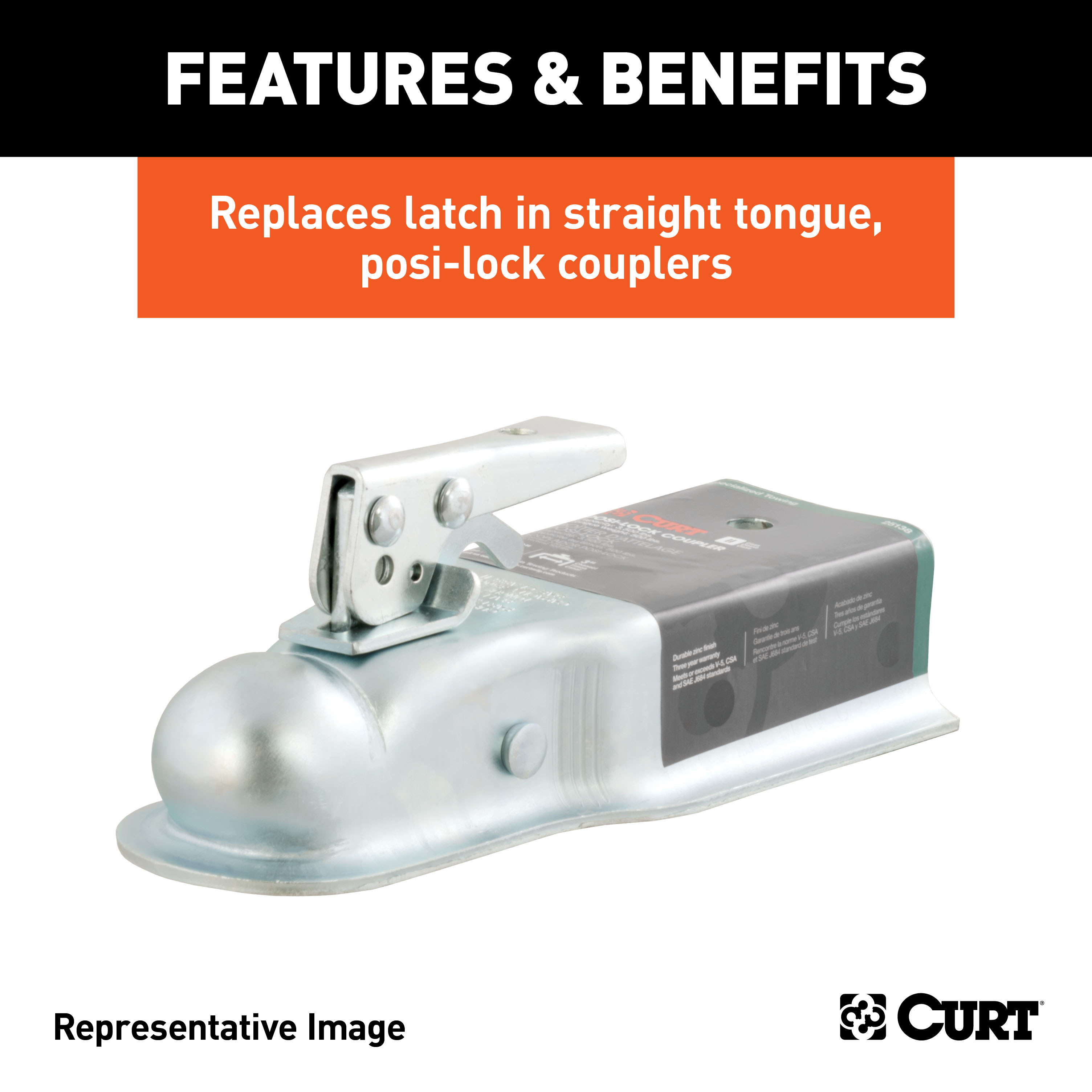 CURT Replacement 2" Posi-Lock Coupler Latch for Straight-Tongue Couplers Trailer Hitch thumbnail 2