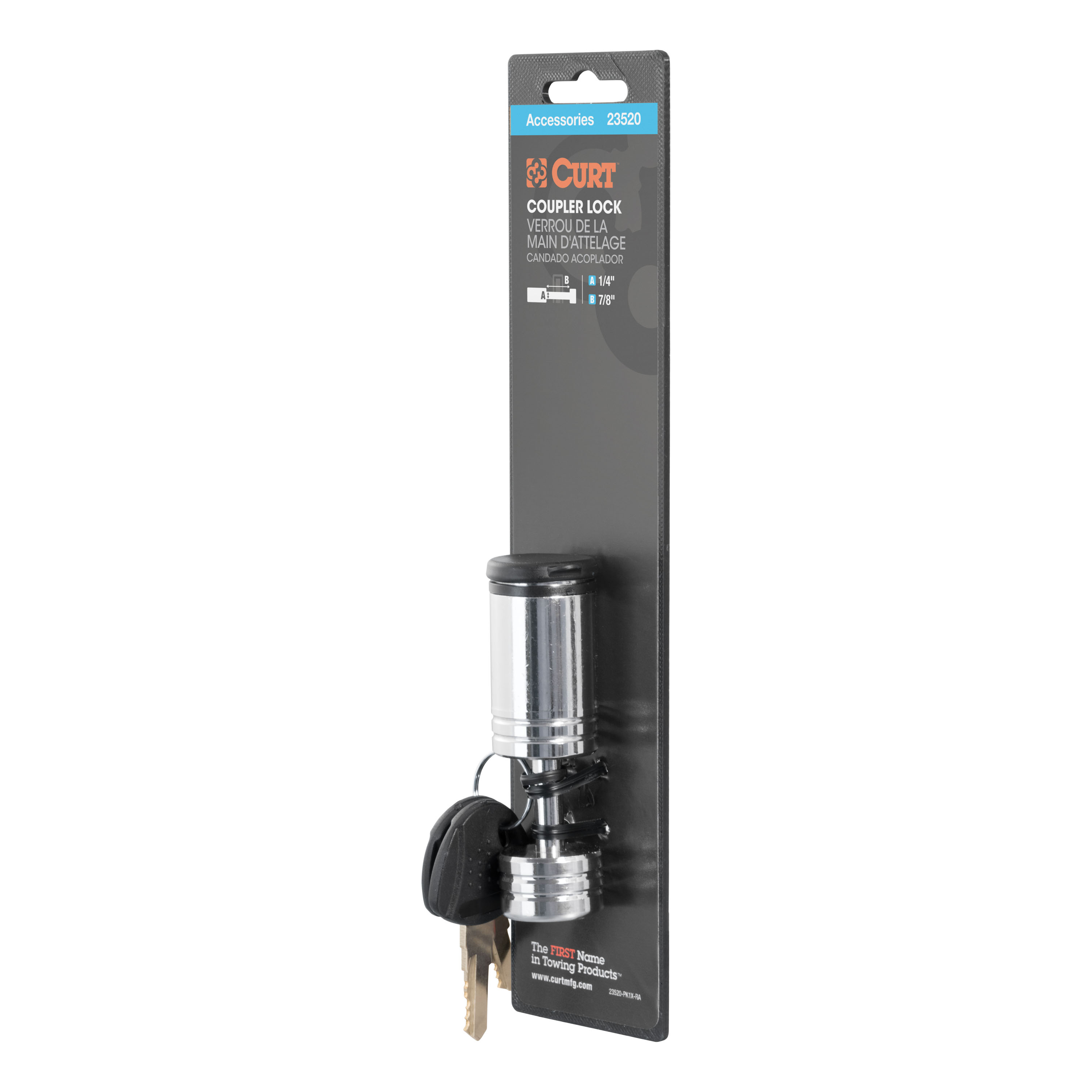 CURT Coupler Lock (1/4" Pin, 7/8" Latch Span, Barbell, Chrome) Trailer Hitch Lock thumbnail 4