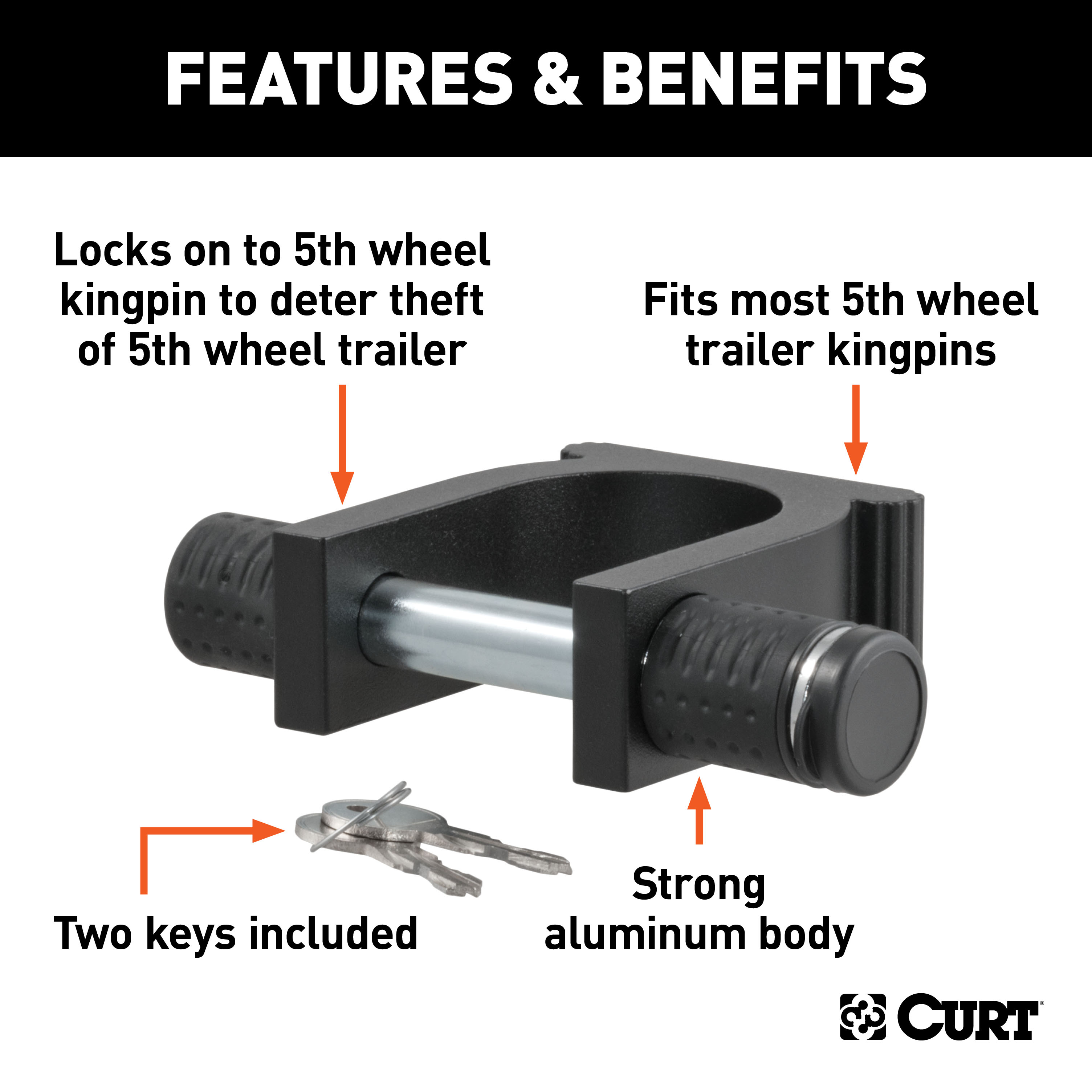 CURT 5th Wheel Kingpin Lock (Fits 2" Diameter Kingpin) Fifth Wheel Trailer Hitch King Pin Lock thumbnail 1
