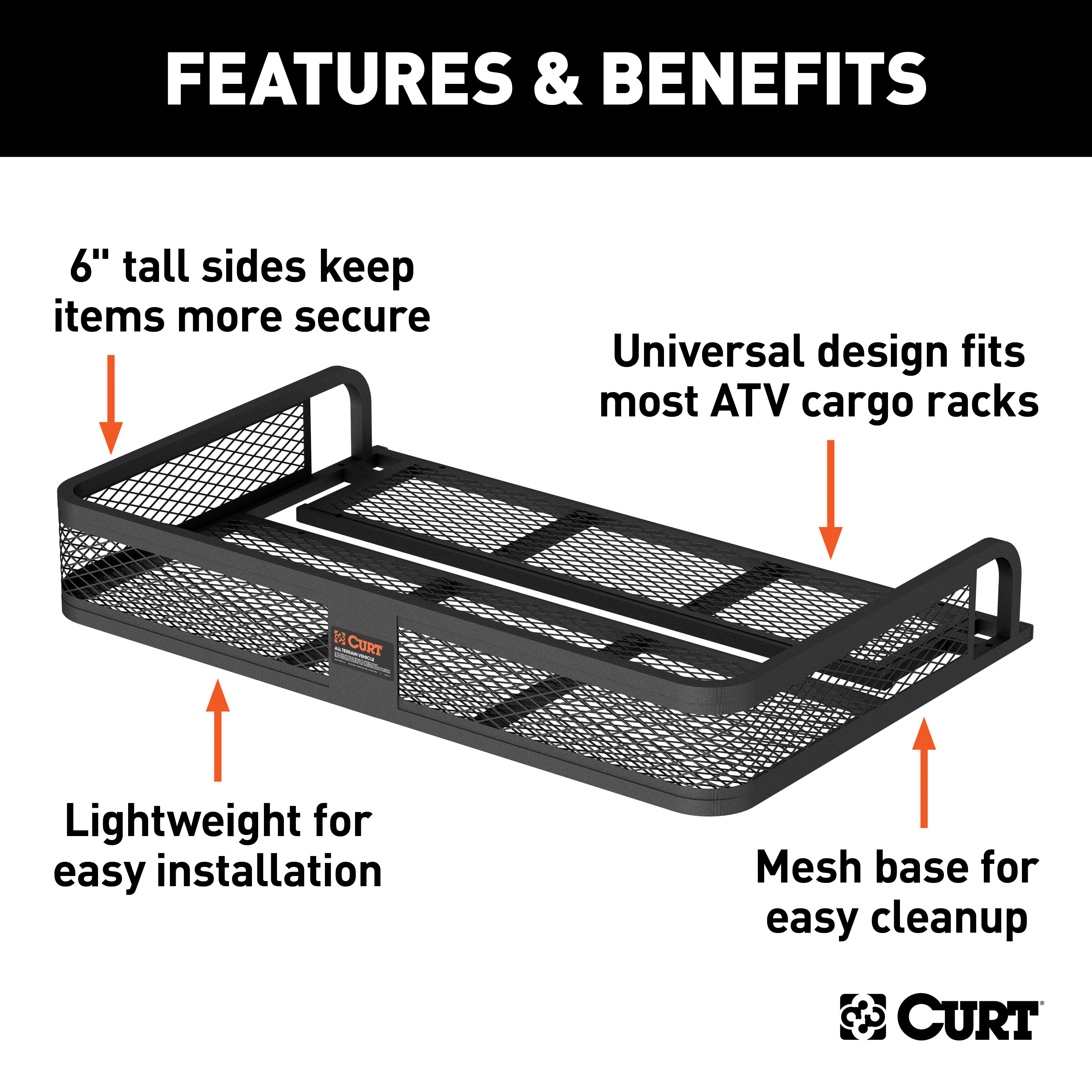 CURT 41" x 26" Black Steel Universal ATV Cargo Carrier Receiver Hitch Mounted Cargo Carrier thumbnail 1