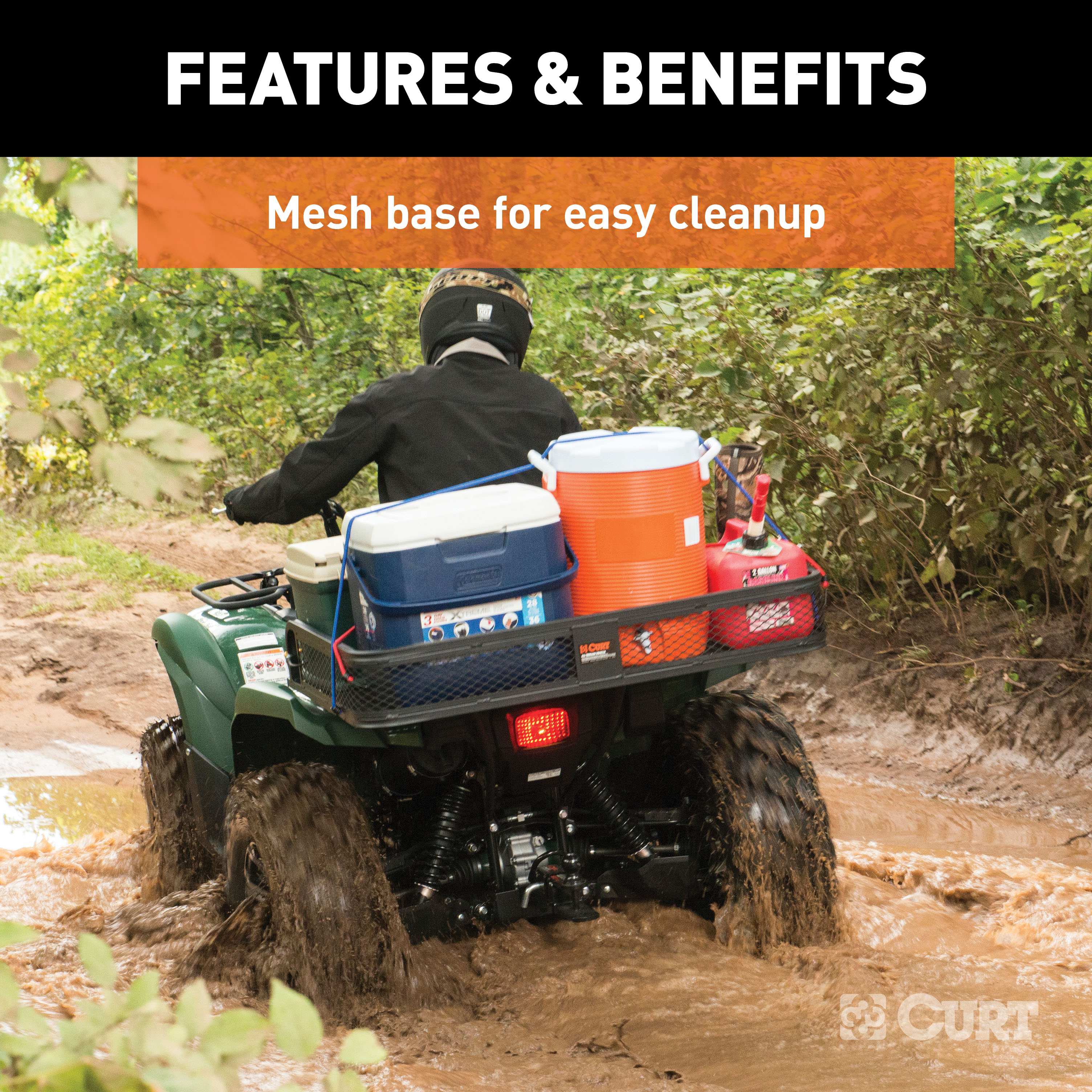 CURT 41" x 26" Black Steel Universal ATV Cargo Carrier Receiver Hitch Mounted Cargo Carrier thumbnail 5