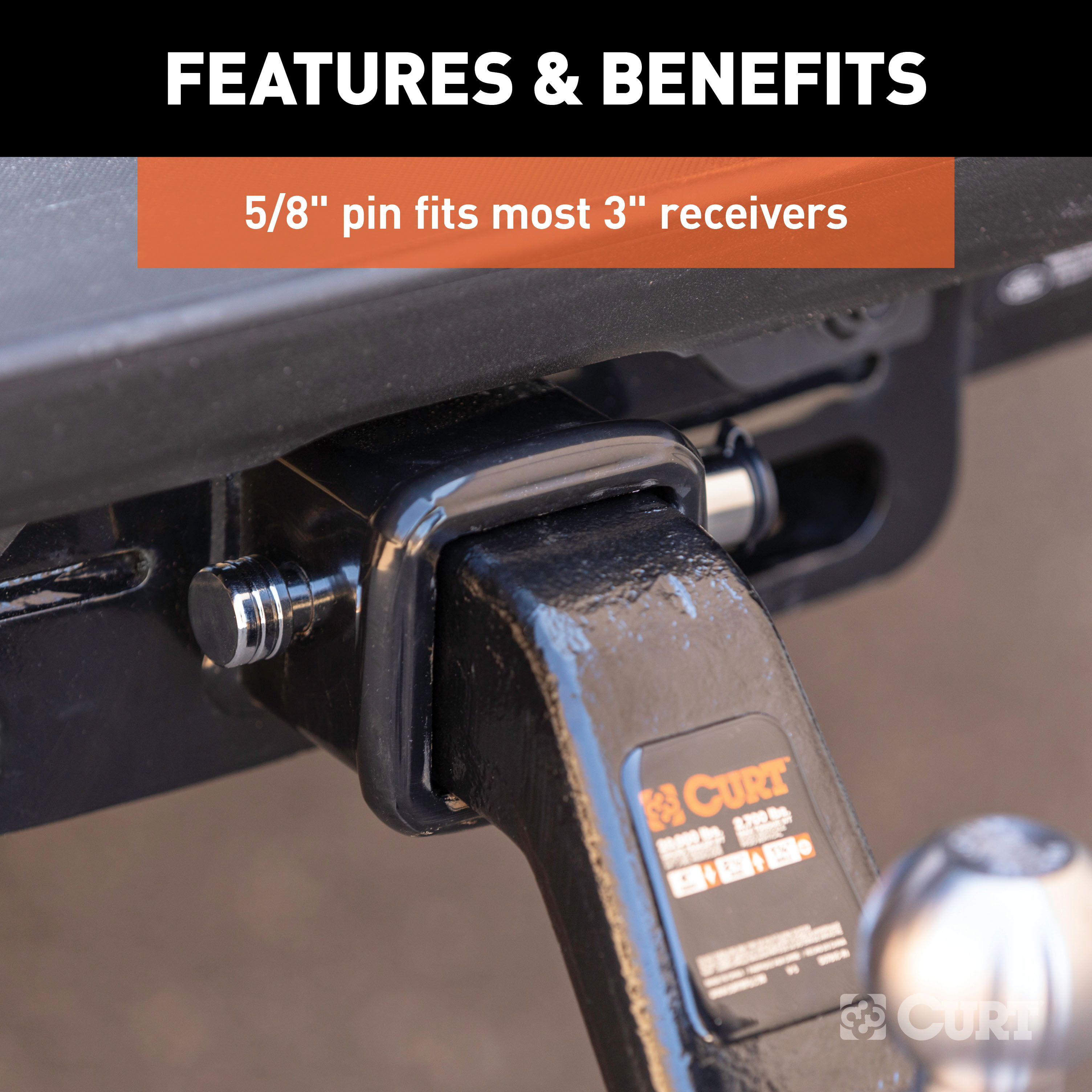 CURT 5/8" Hitch Lock (3" Receiver, Barbell, Chrome) Trailer Hitch Lock thumbnail 5