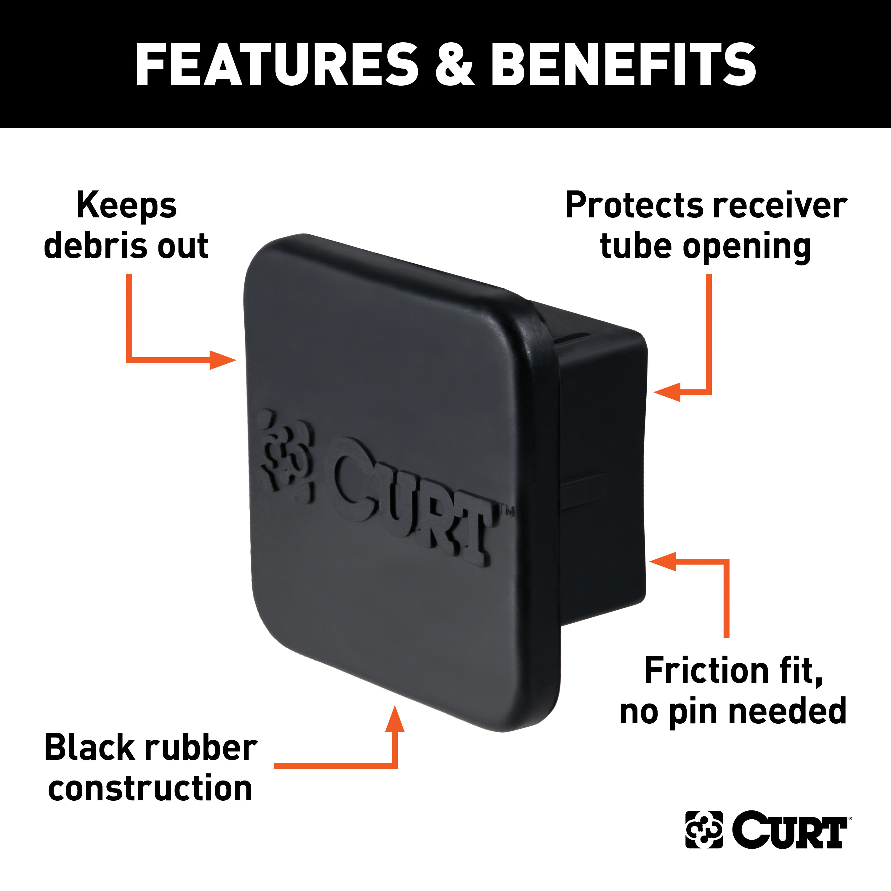 CURT 2" Rubber Hitch Tube Cover (Packaged) Trailer Hitch Cover thumbnail 3