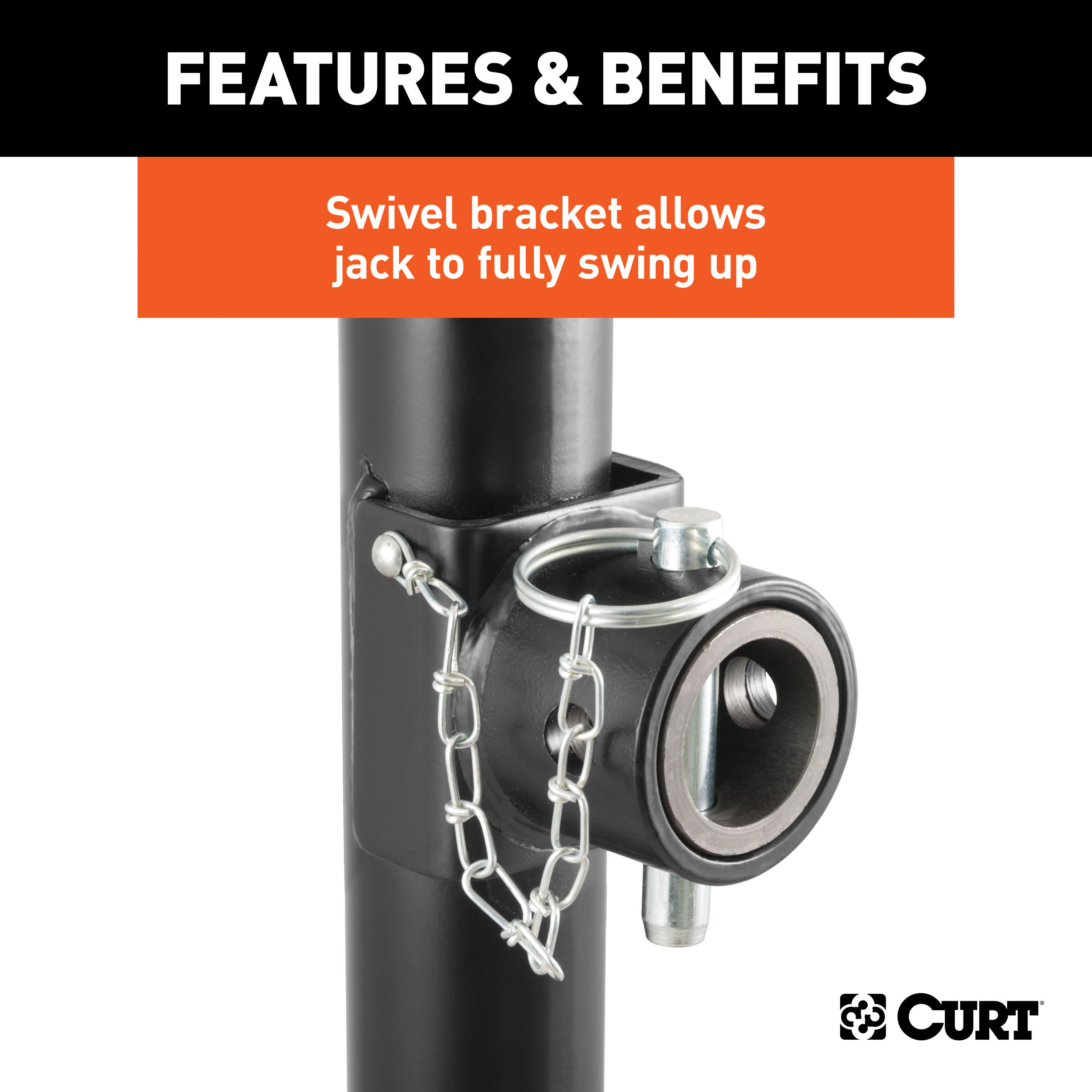 CURT Pipe-Mount Swivel Jack with Top Handle (5,000 lbs, 15" Travel) Trailer Jack thumbnail 2