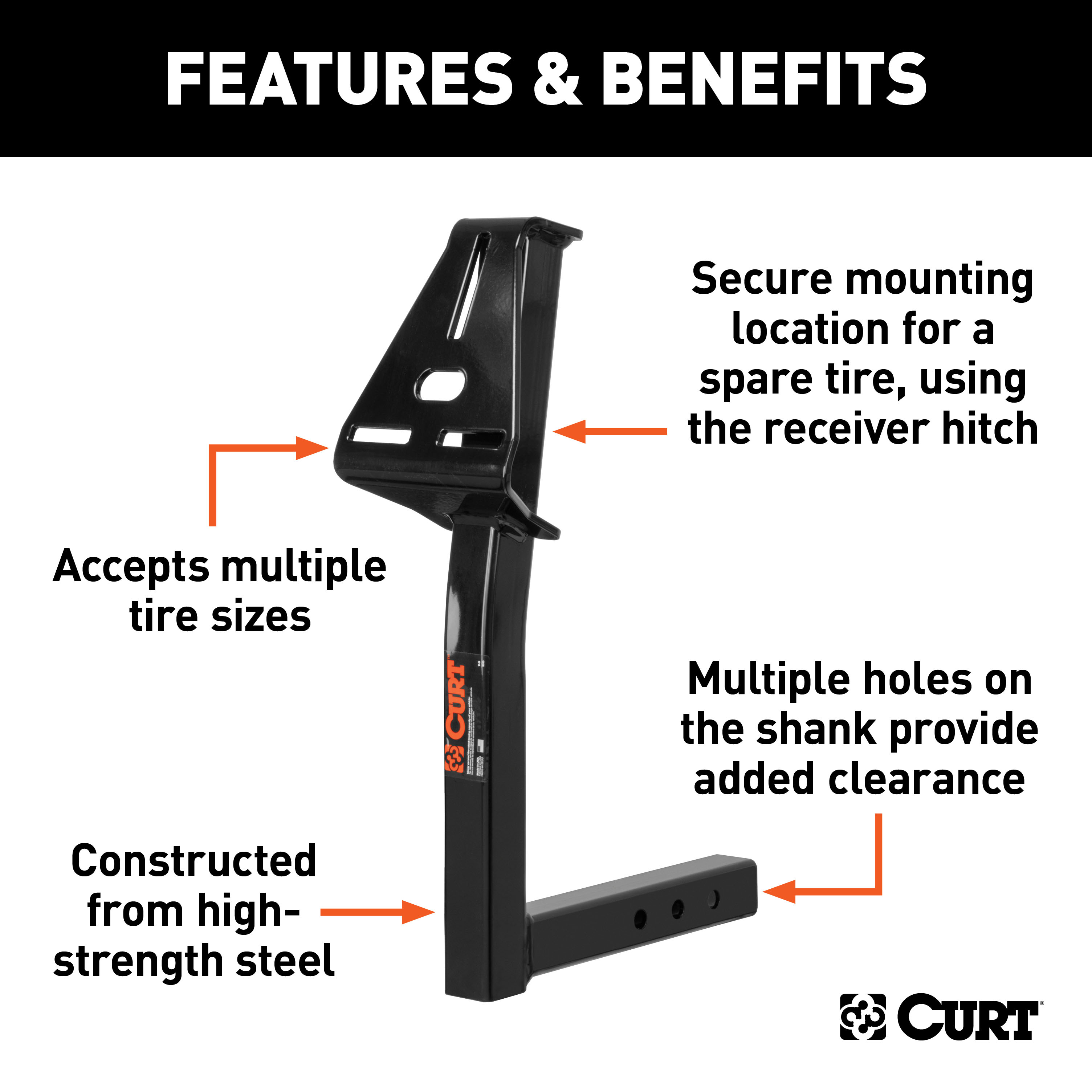 CURT Hitch-Mounted Spare Tire Mount (Fits 2" Receiver) Spare Tire Carrier Mount thumbnail 1