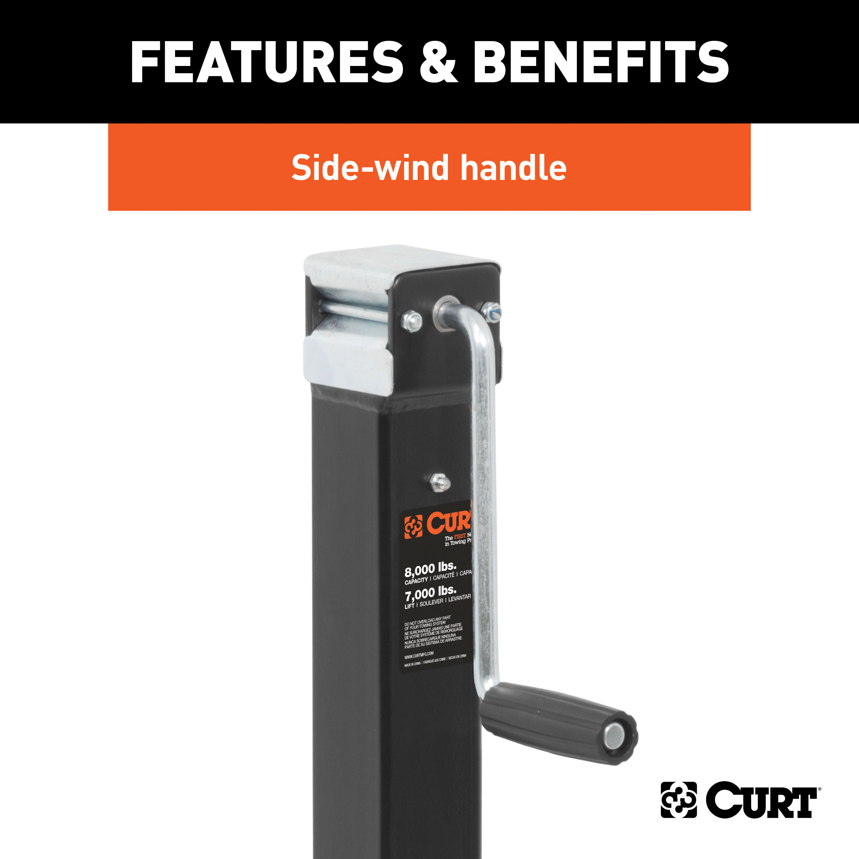 CURT Direct-Weld Square Jack with Side Handle (8,000 lbs, 15" Travel) Trailer Jack thumbnail 2