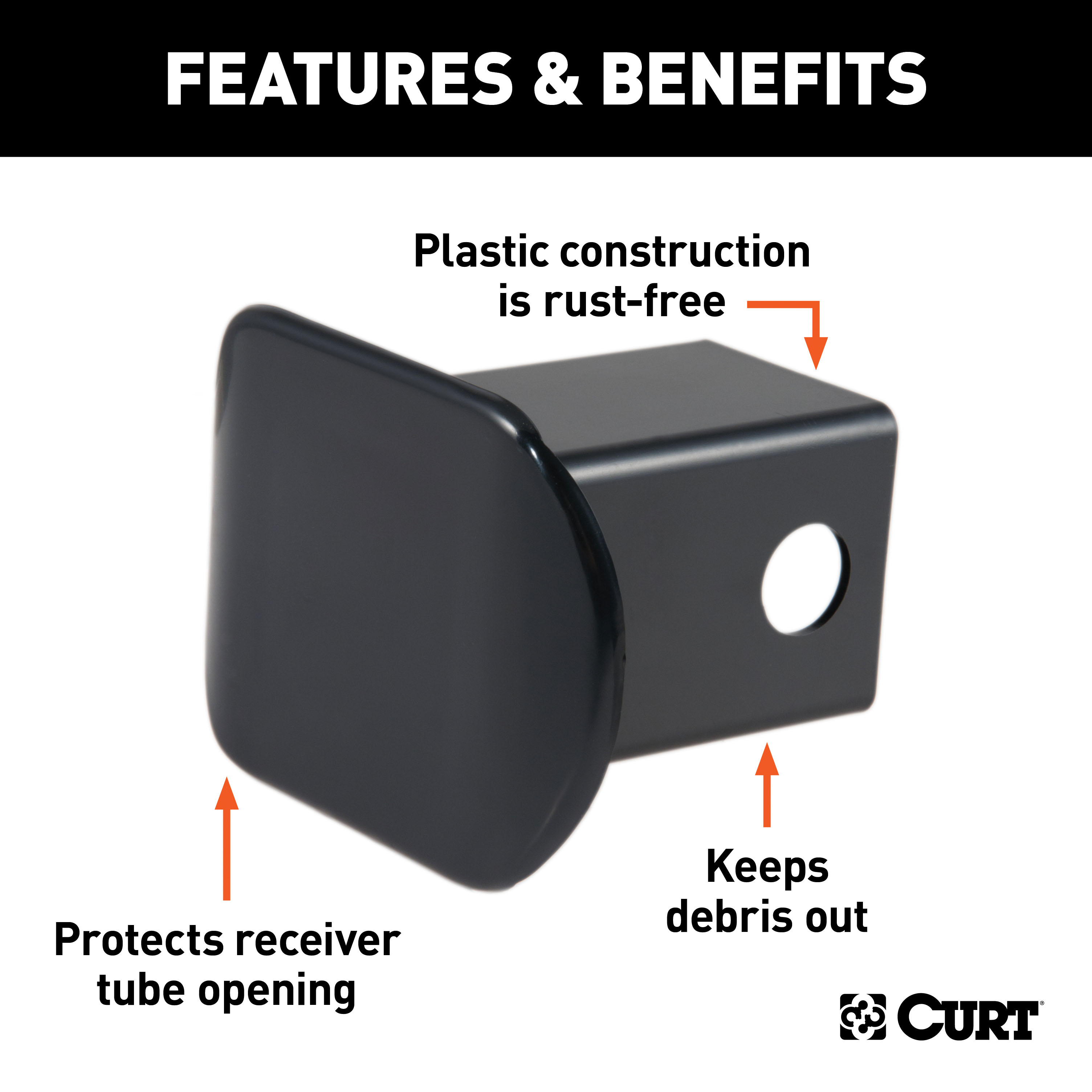 CURT 2" Black Plastic Hitch Tube Cover (Packaged) Trailer Hitch Cover thumbnail 3
