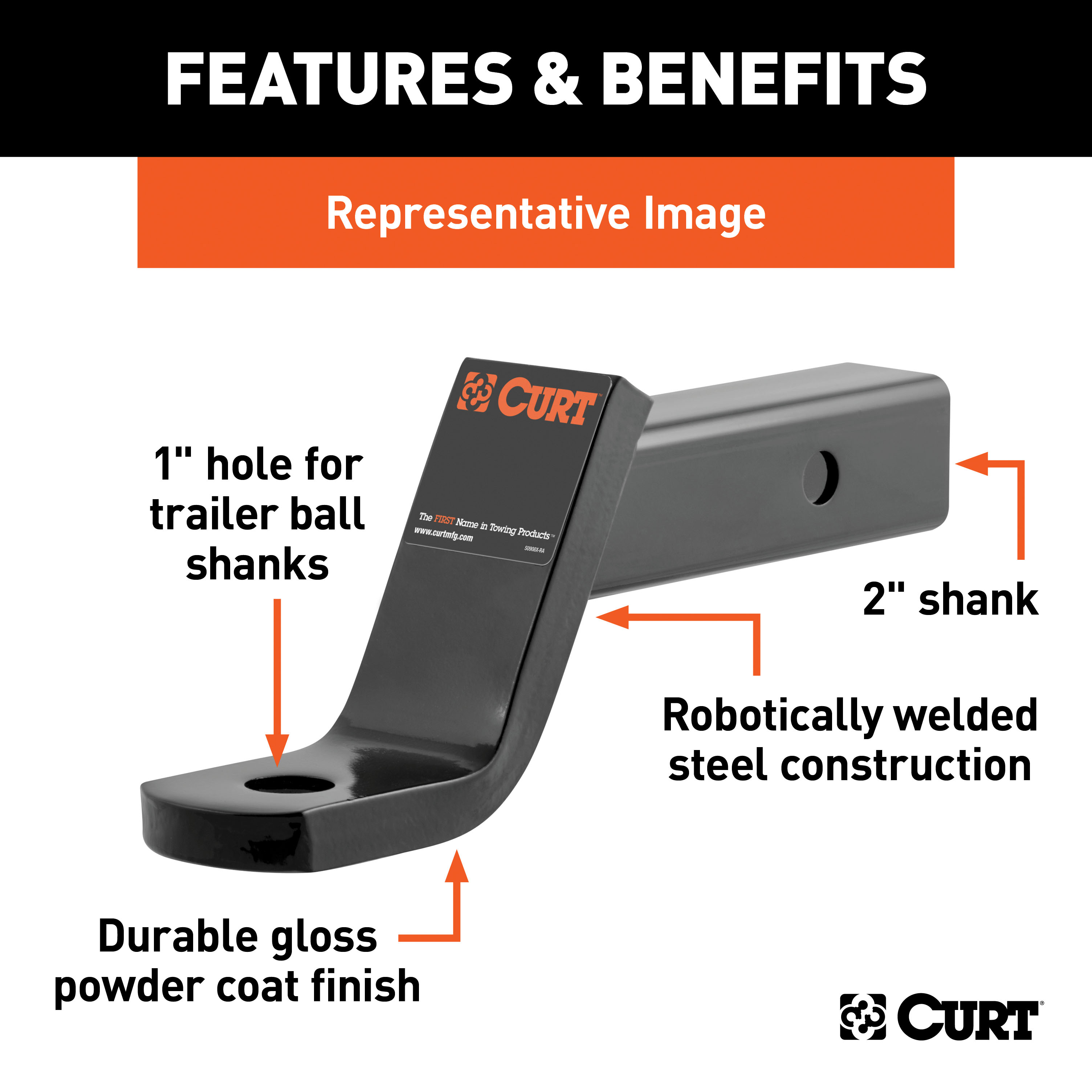 CURT Class 3 Ball Mount (2" Shank, 7,500 lbss., 2" Drop, 7-1/2" Long) Trailer Hitch Ball Mount thumbnail 3