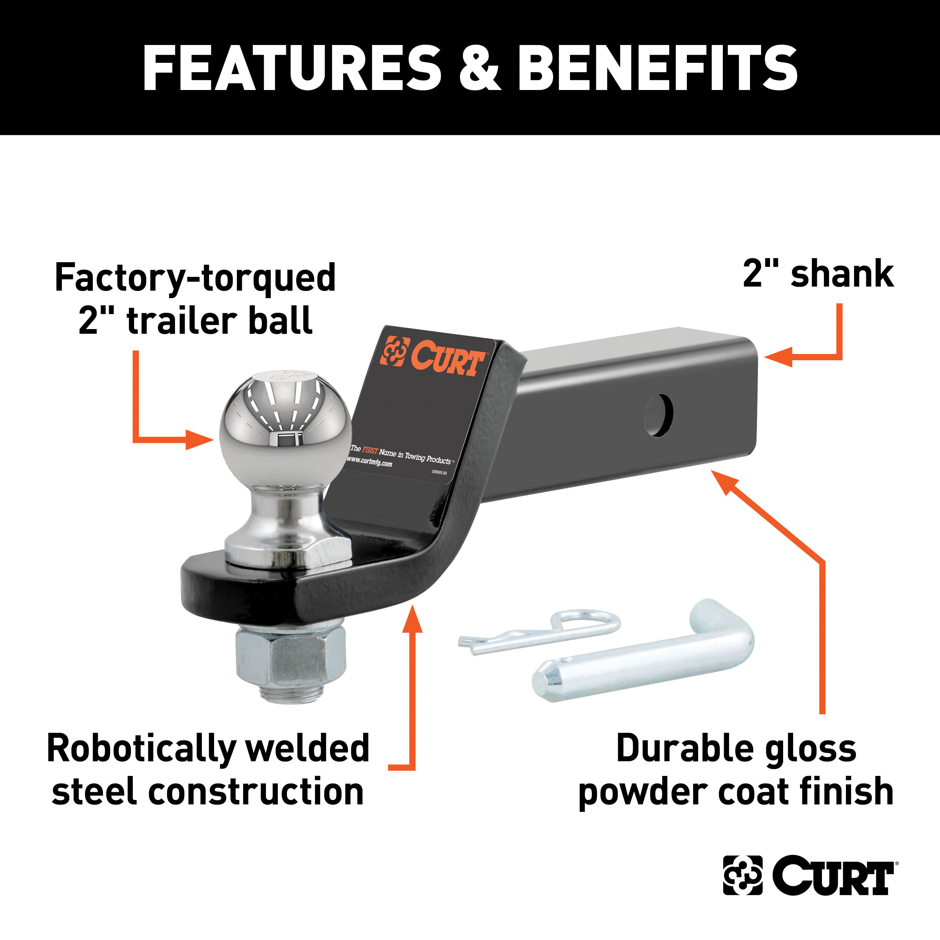 CURT Loaded Ball Mount with 2" Ball (2" Shank, 7,500 lbss., 2" Drop) Trailer Hitch Ball Mount thumbnail 1