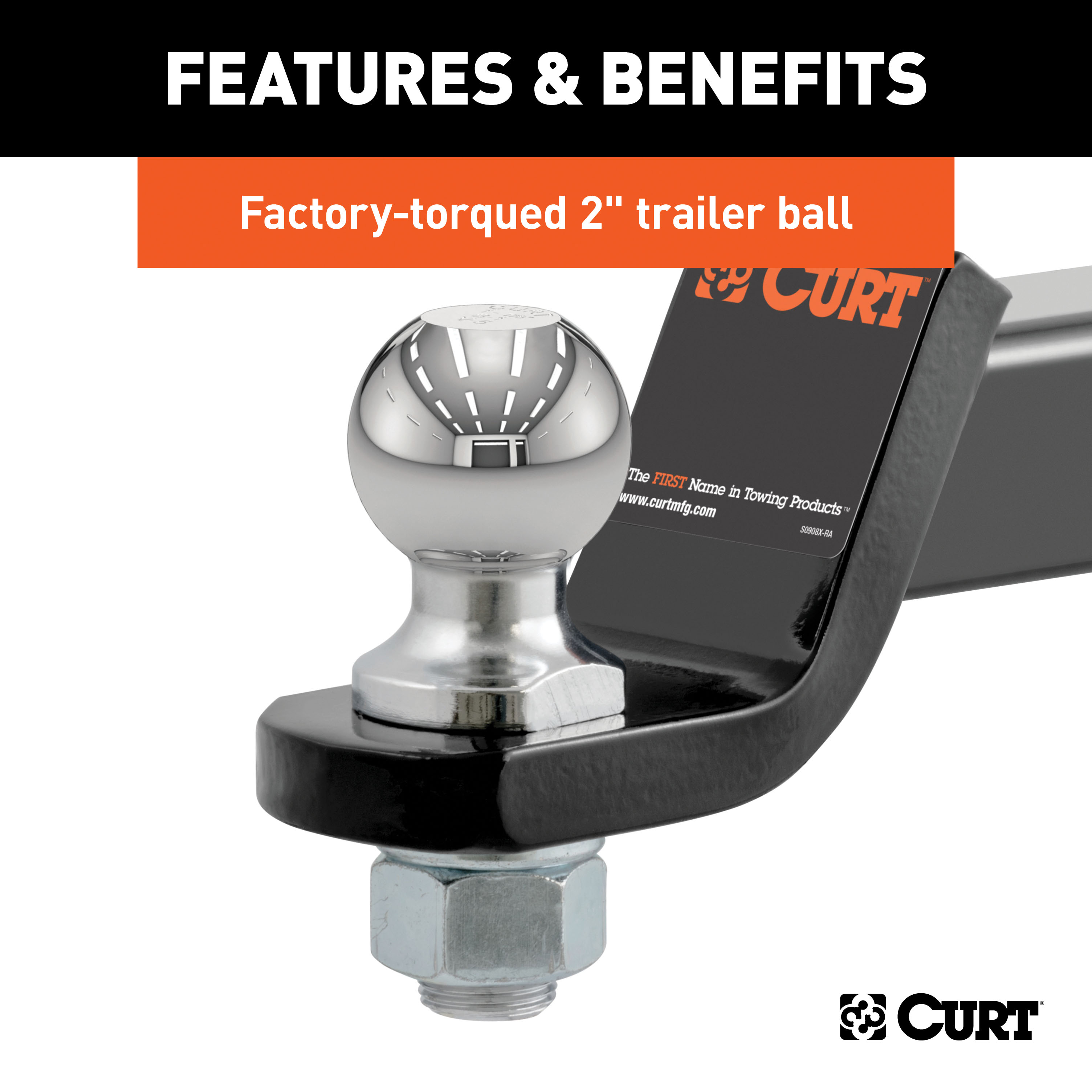CURT Loaded Ball Mount with 2" Ball (2" Shank, 7,500 lbss., 2" Drop) Trailer Hitch Ball Mount thumbnail 3