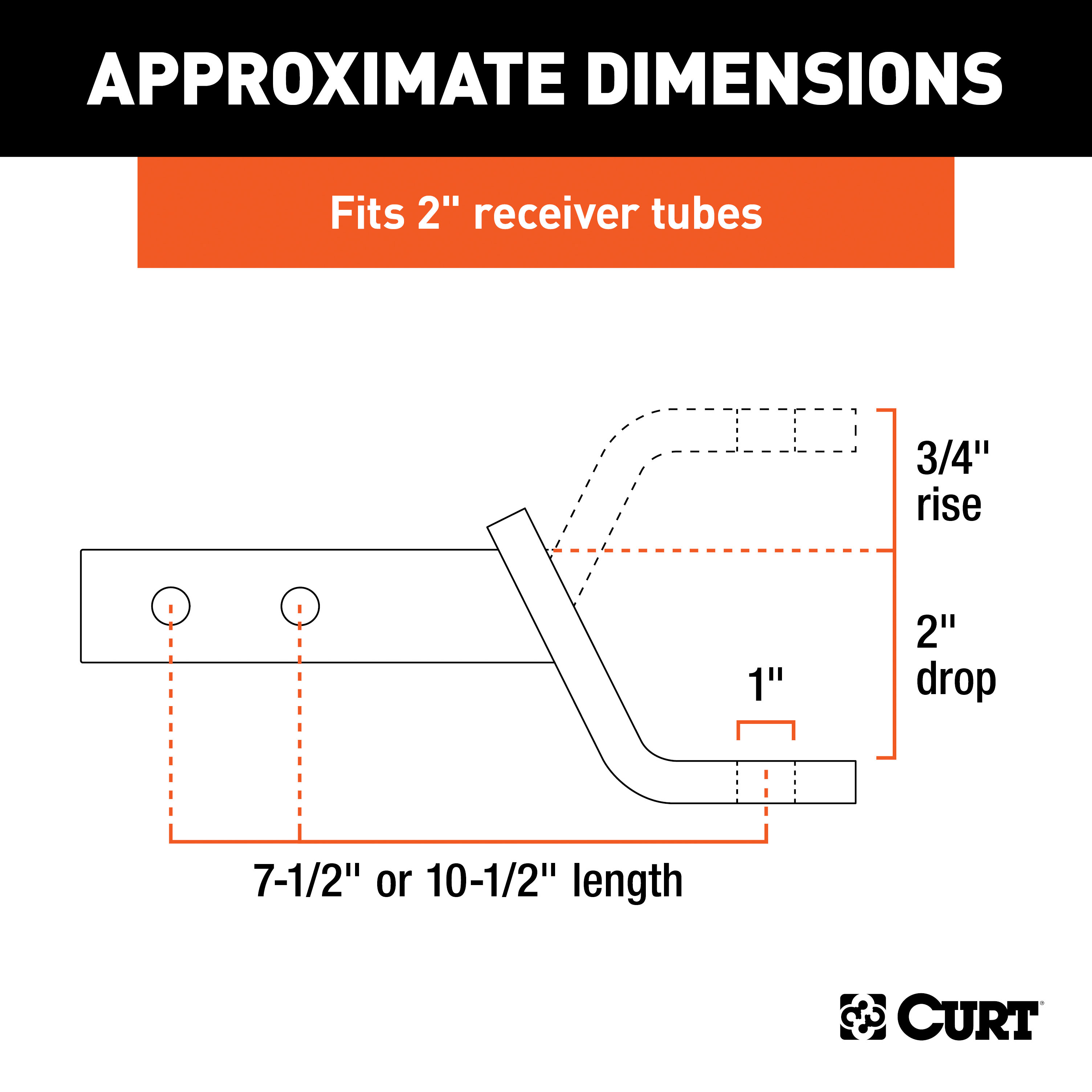 CURT Dual-Length Ball Mount (2" Shank, 7,500 lbss., 2" Drop, 7-1/2" or 10-1/2" Long) Trailer Hitch Ball Mount thumbnail 2
