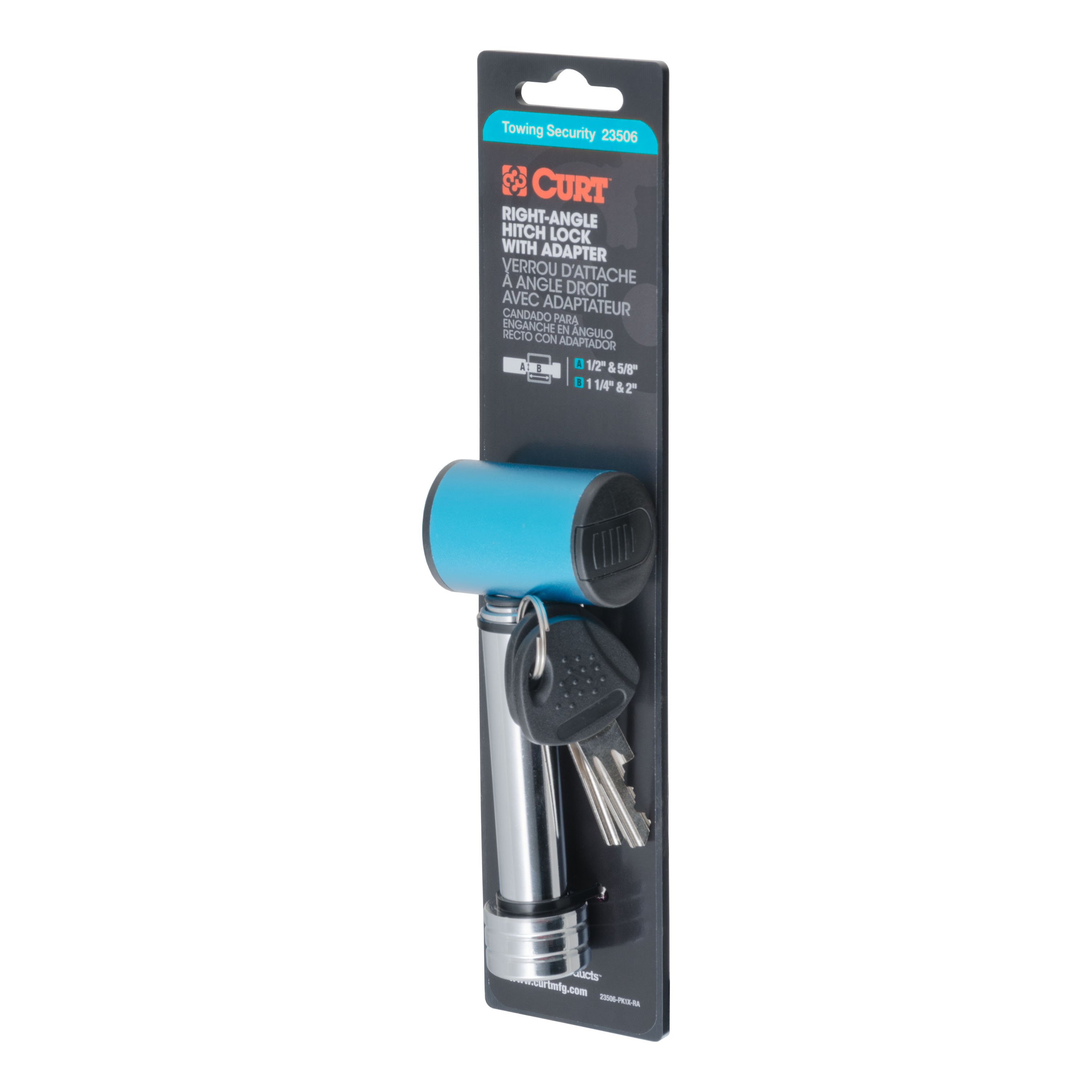 CURT 1/2" Hitch Lock with 5/8" Adapter (1-1/4" or 2" Receiver, Right-Angle, Chrome) Trailer Hitch Lock thumbnail 8