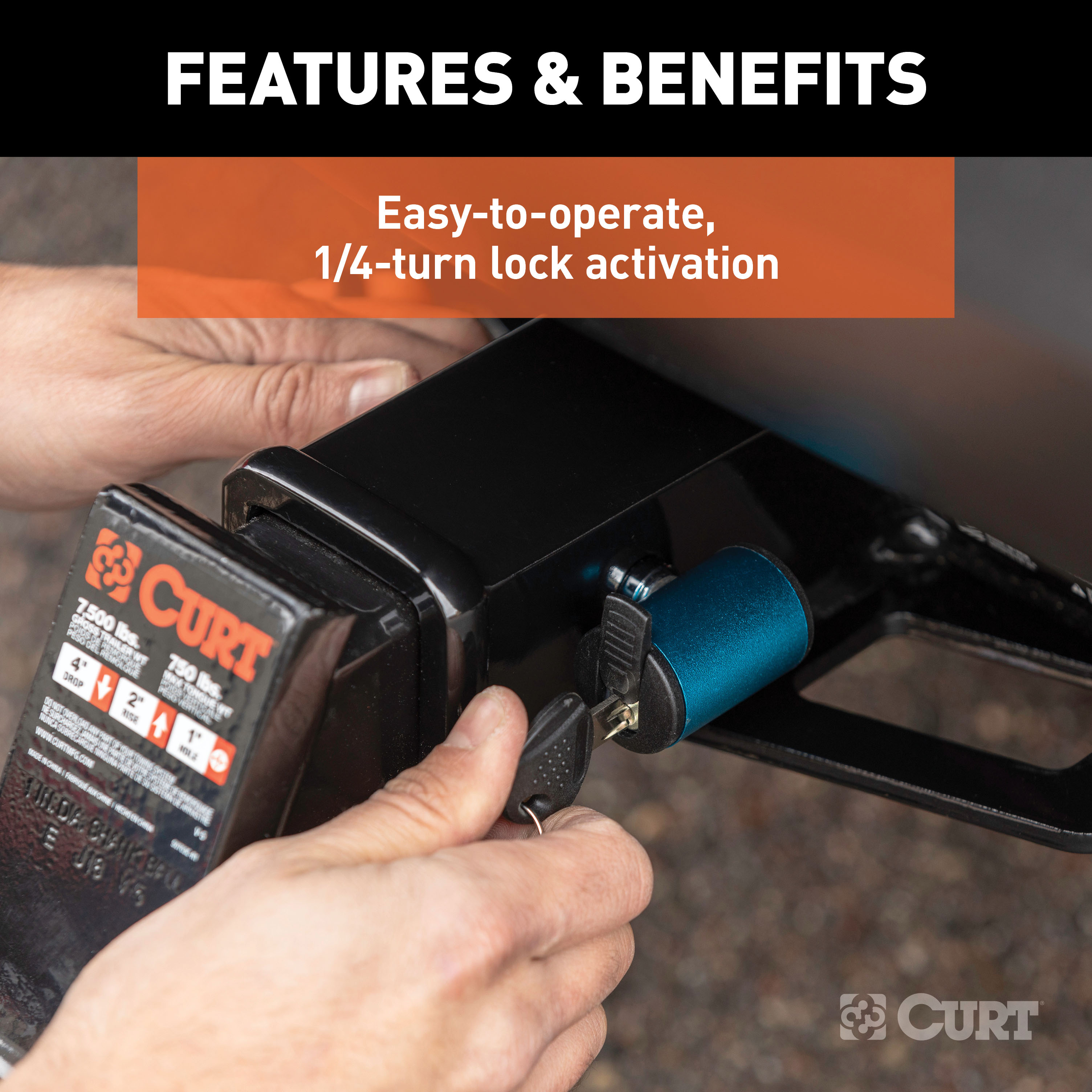 CURT 1/2" Hitch Lock with 5/8" Adapter (1-1/4" or 2" Receiver, Right-Angle, Chrome) Trailer Hitch Lock thumbnail 3