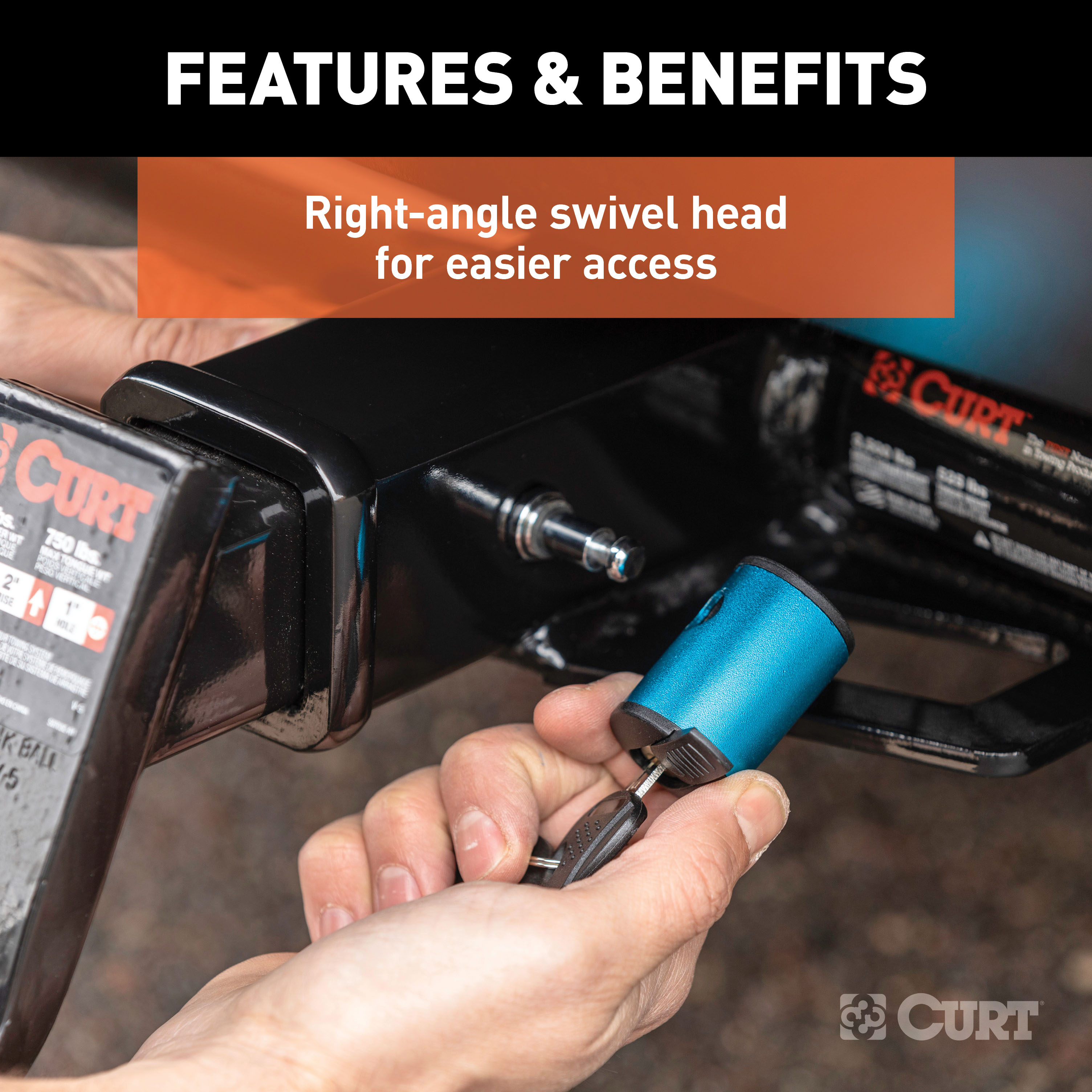 CURT 1/2" Hitch Lock with 5/8" Adapter (1-1/4" or 2" Receiver, Right-Angle, Chrome) Trailer Hitch Lock thumbnail 4