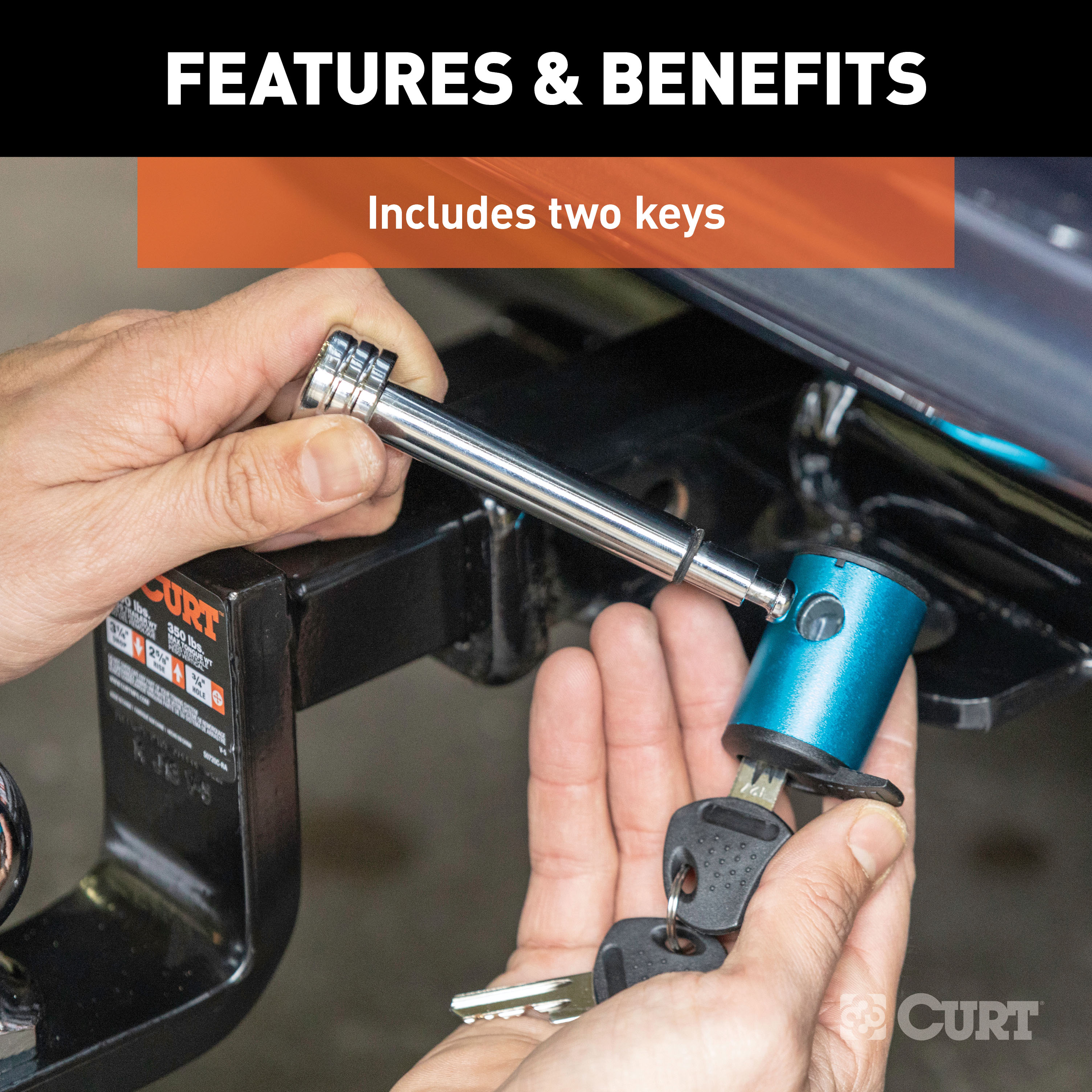 CURT 1/2" Hitch Lock with 5/8" Adapter (1-1/4" or 2" Receiver, Right-Angle, Chrome) Trailer Hitch Lock thumbnail 7