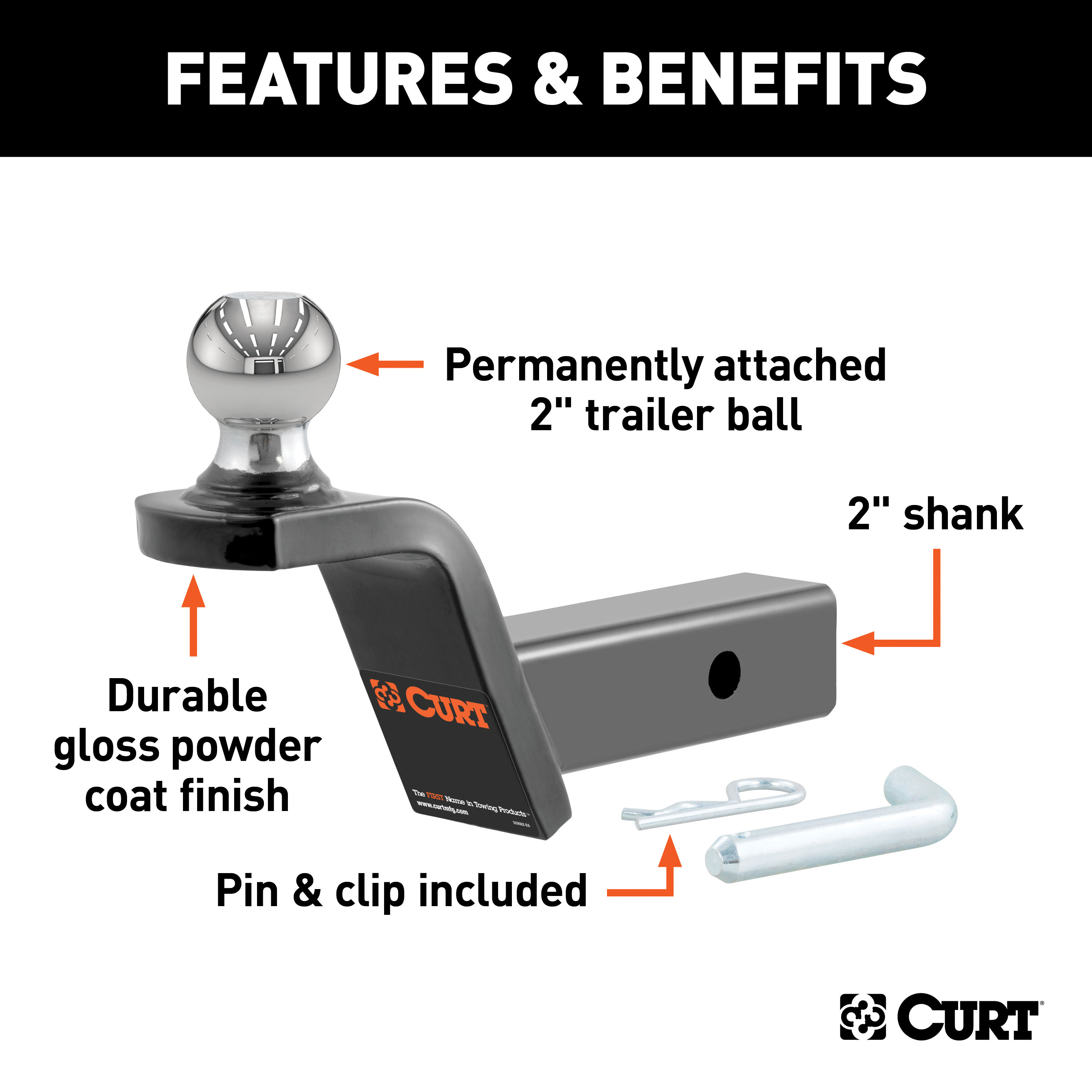 CURT Fusion Ball Mount with 2" Ball (2" Shank, 7,500 lbss., 2" Rise) Trailer Hitch Ball Mount thumbnail 1