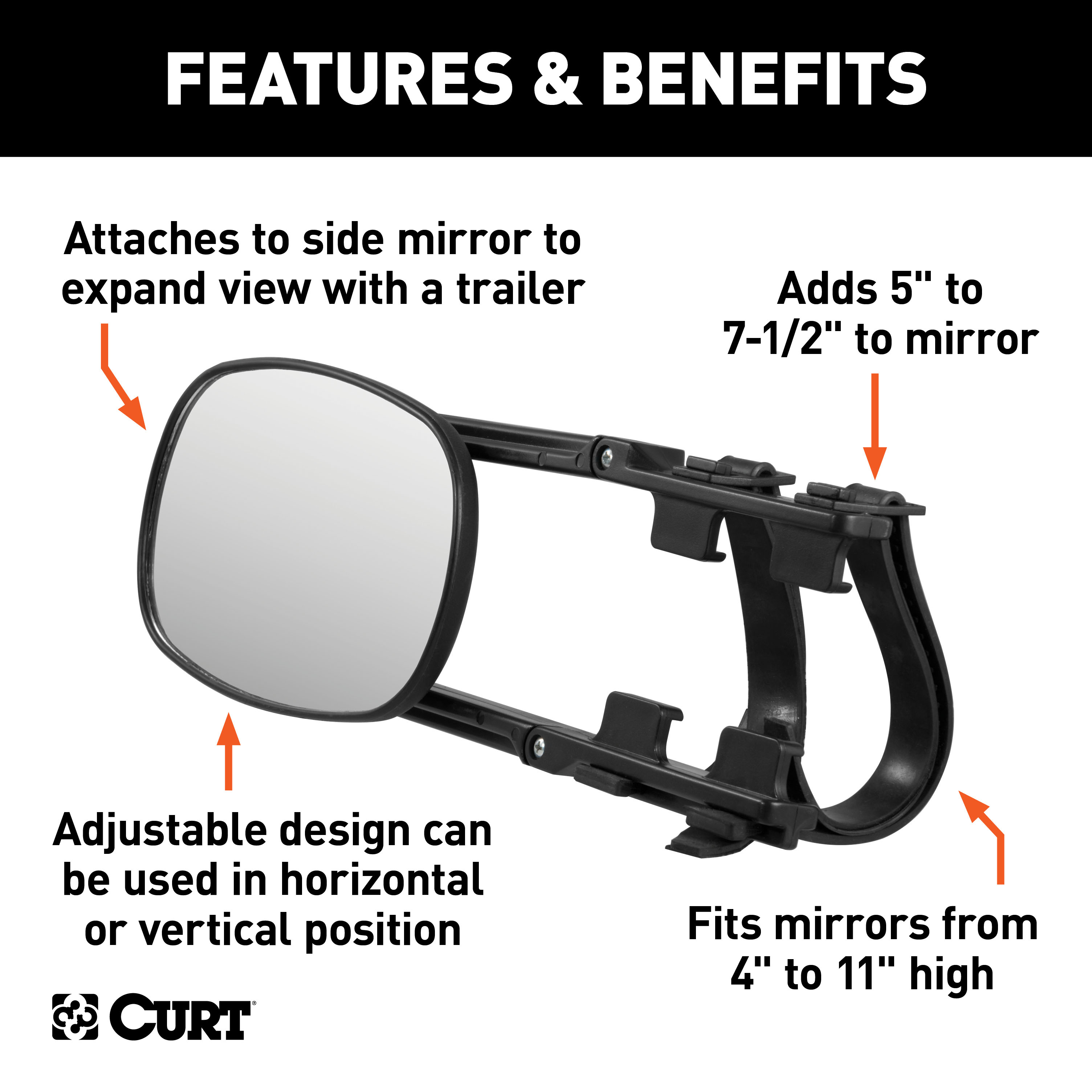 CURT Extended View Tow Mirror Towing Mirror thumbnail 1