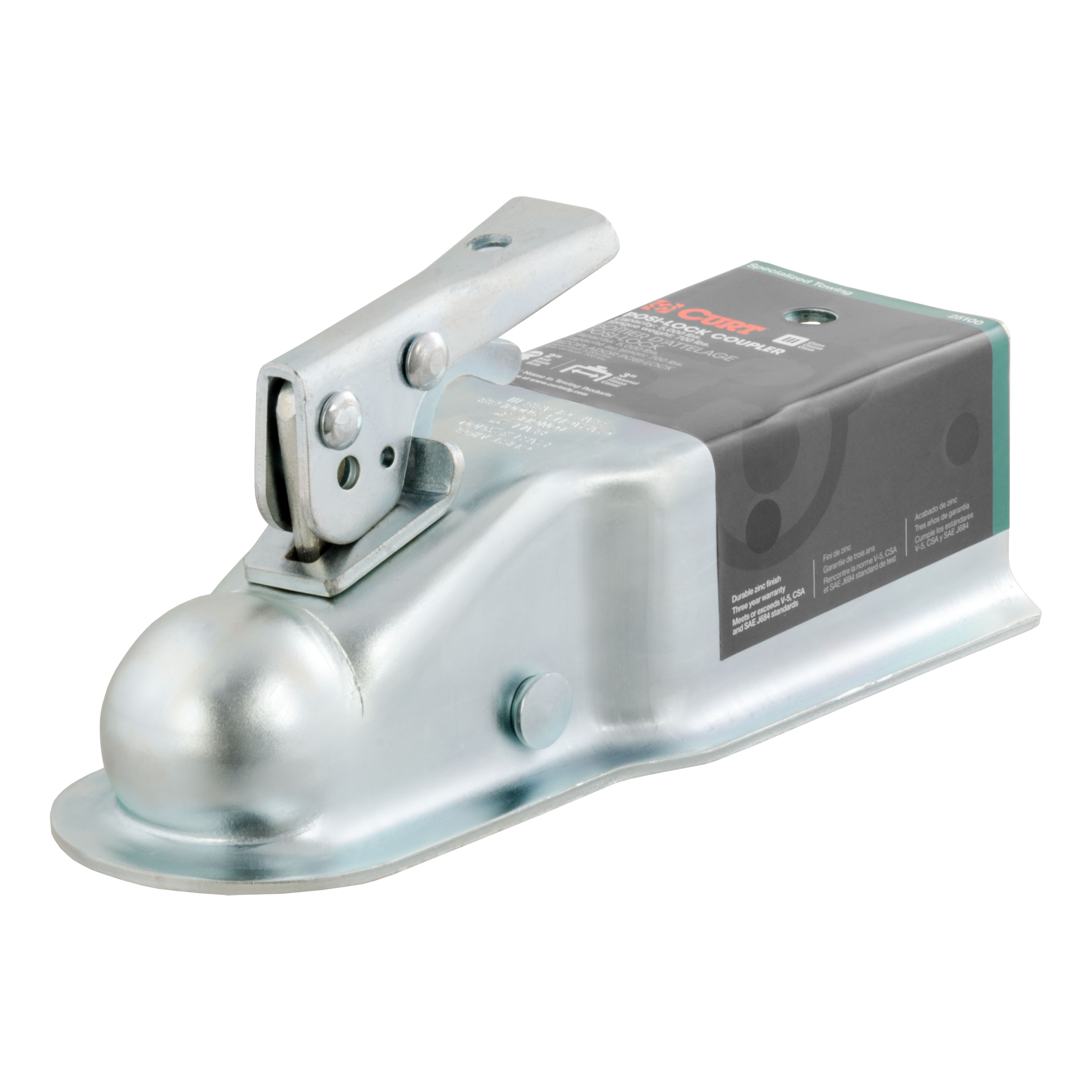 CURT 5,000 lbs 2" Straight-Tongue Coupler with Posi-Lock (3" Channel),  Zinc Trailer Hitch Coupler thumbnail 0