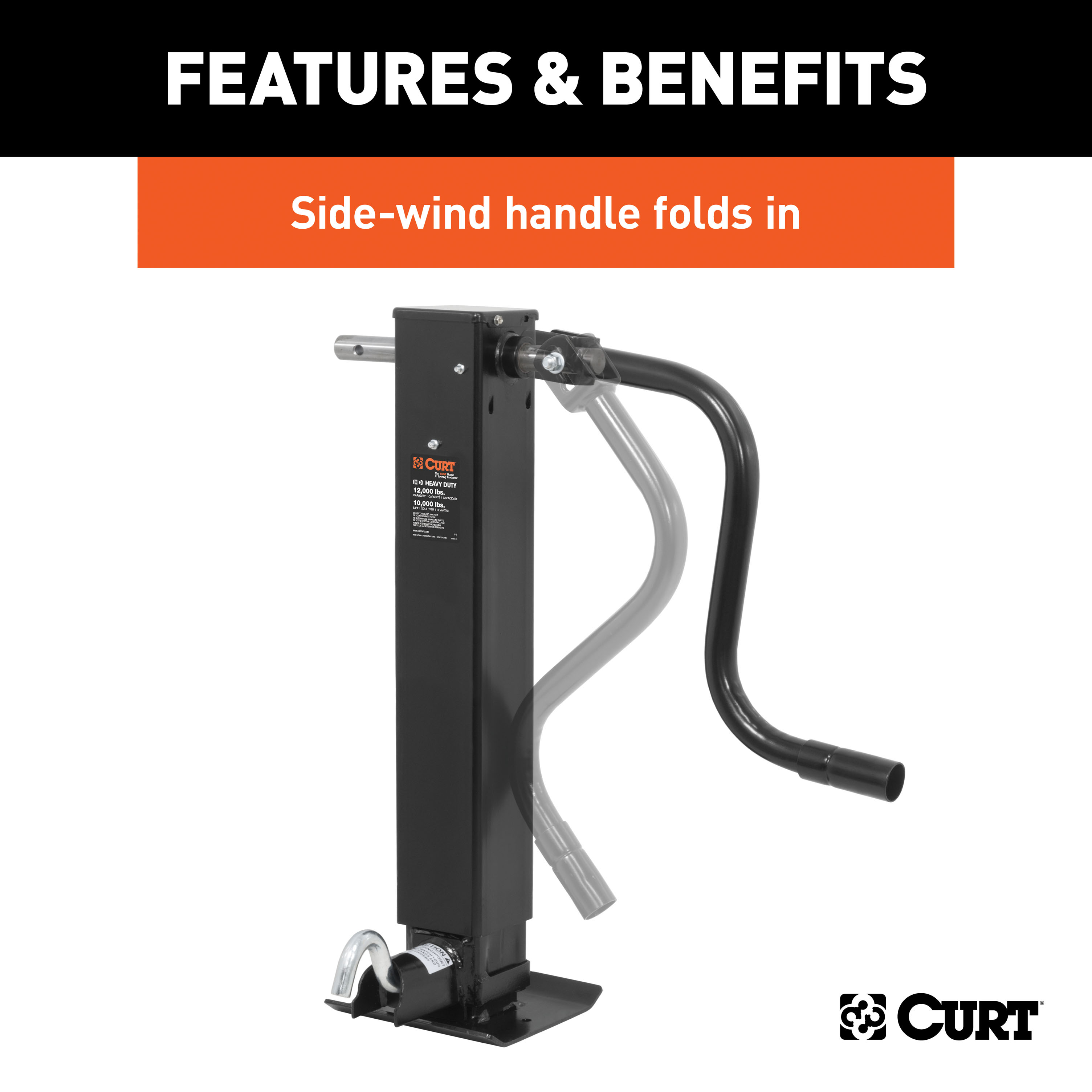 CURT Direct-Weld Square Jack with Side Handle (12,000 lbs, 12-1/2" Travel) Trailer Jack thumbnail 2