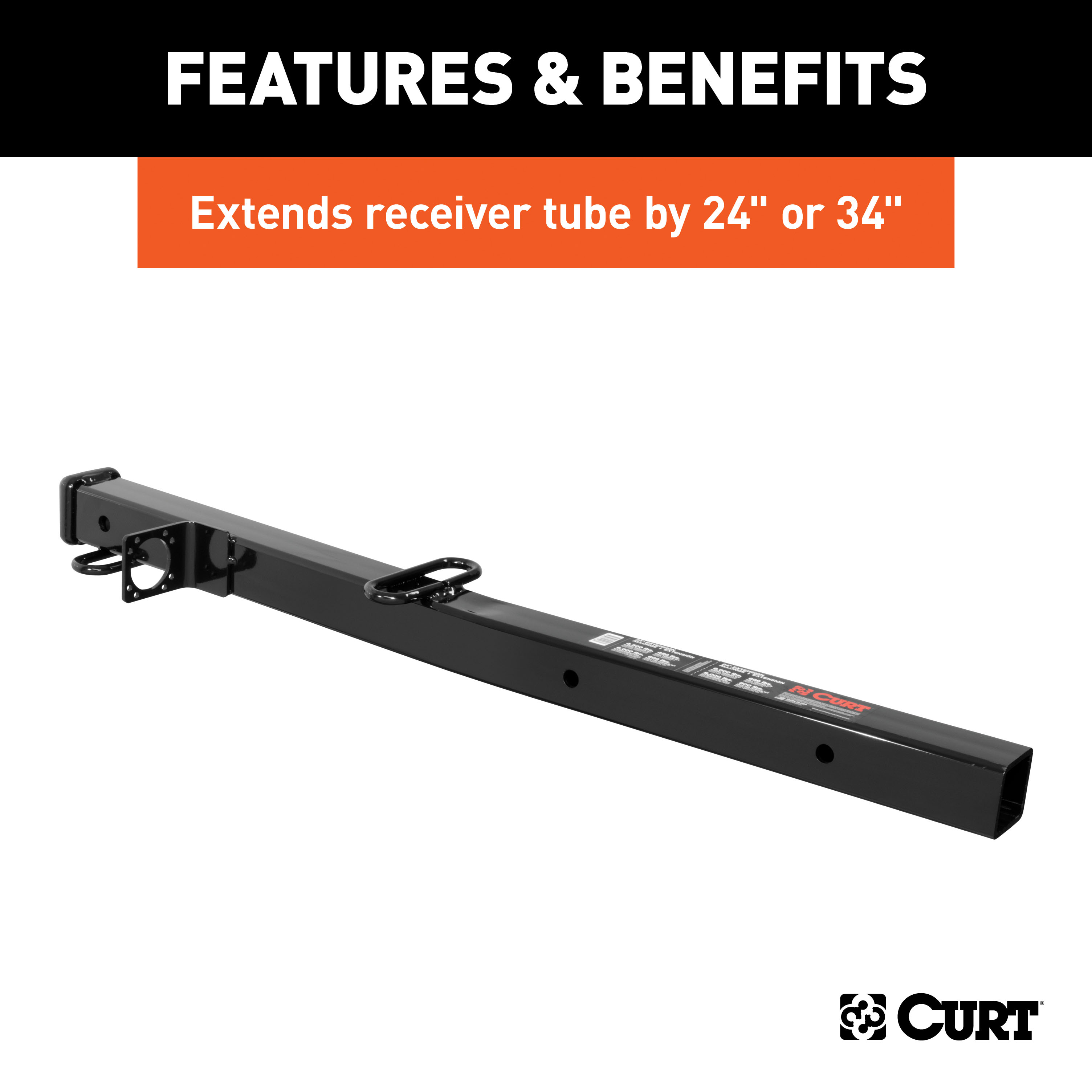 CURT Receiver Tube Adapter (2-1/2" to 2" Shank, 4,500 lbs. GTW, 34" Length) Trailer Hitch Receiver Tube Adapter thumbnail 2